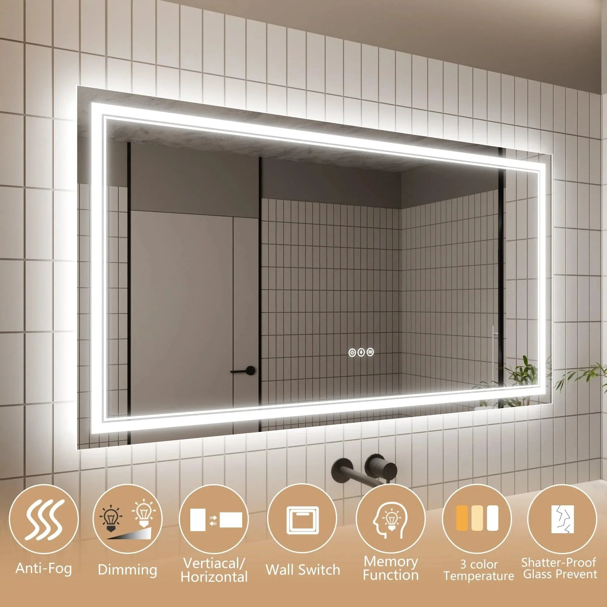 Parrot Uncle GlareGuard Anti-Fog Bathroom Dimmable Led Mirror Backlit Illuminated Mirror Touch Switch - Image 18