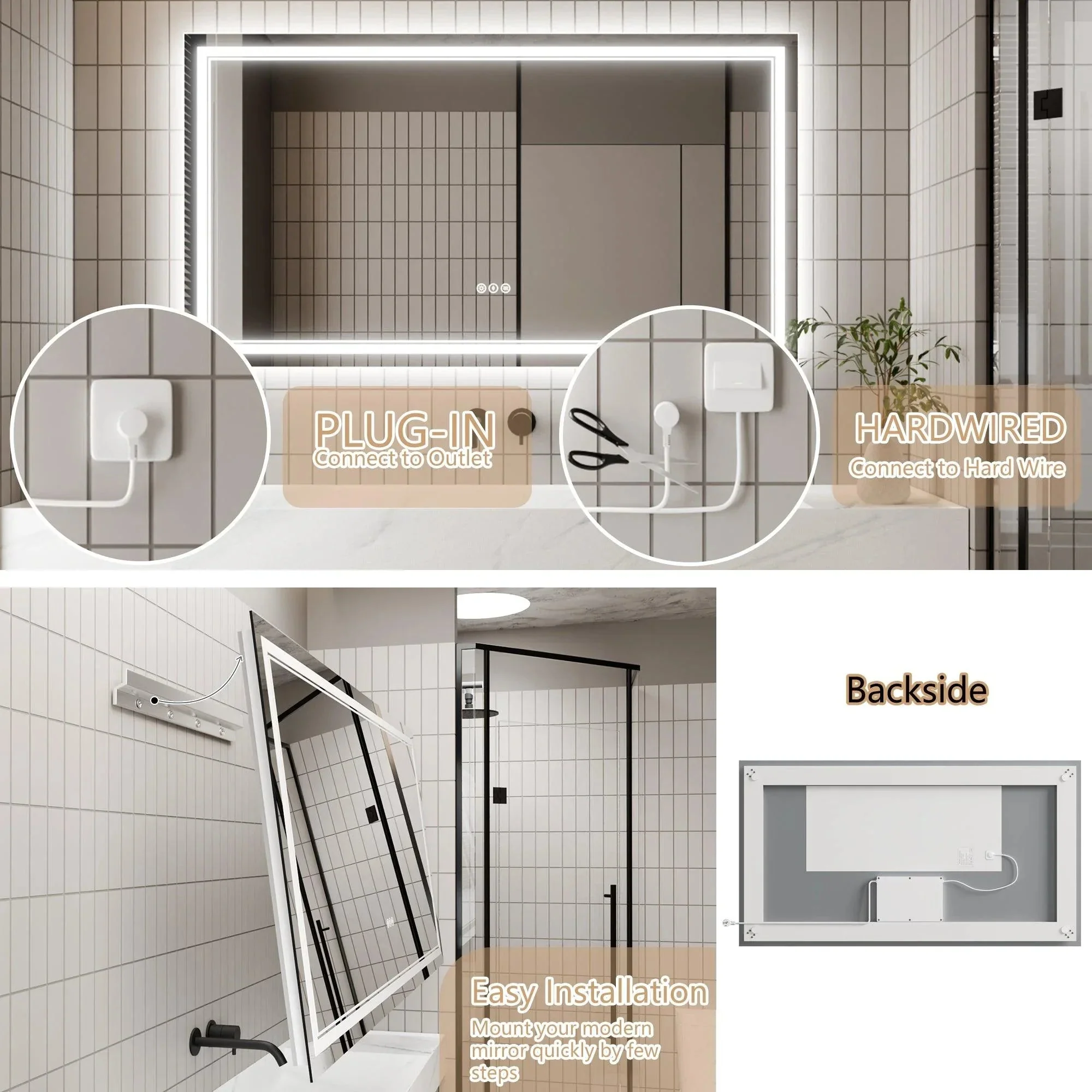 Parrot Uncle GlareGuard Anti-Fog Bathroom Dimmable Led Mirror Backlit Illuminated Mirror Touch Switch - Image 20