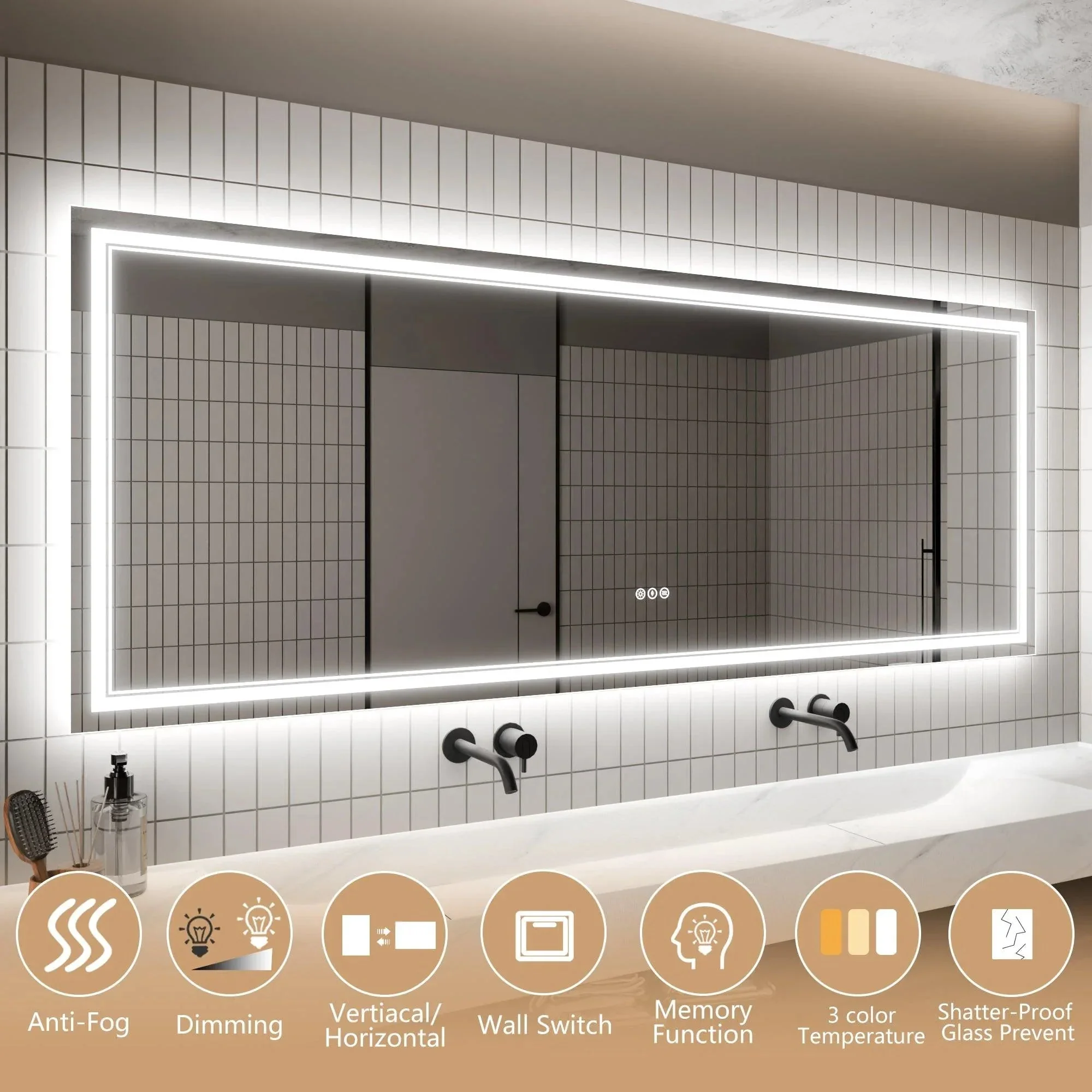 Parrot Uncle GlareGuard Anti-Fog Bathroom Dimmable Led Mirror Backlit Illuminated Mirror Touch Switch - Image 23