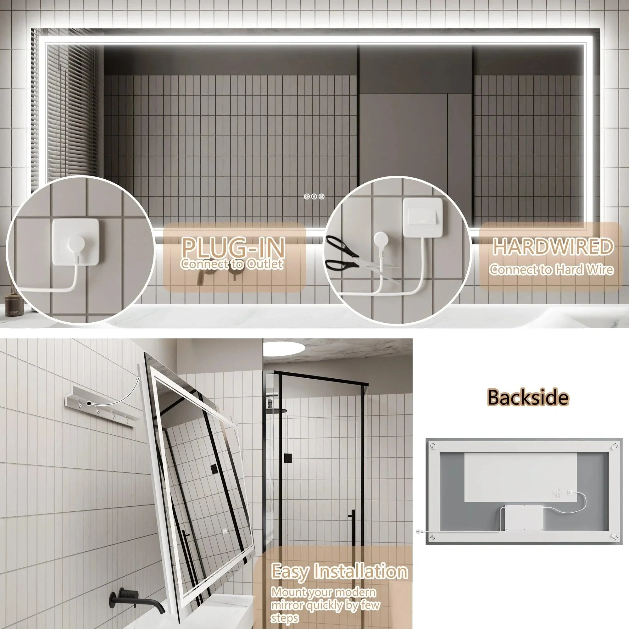 Parrot Uncle GlareGuard Anti-Fog Bathroom Dimmable Led Mirror Backlit Illuminated Mirror Touch Switch - Image 24