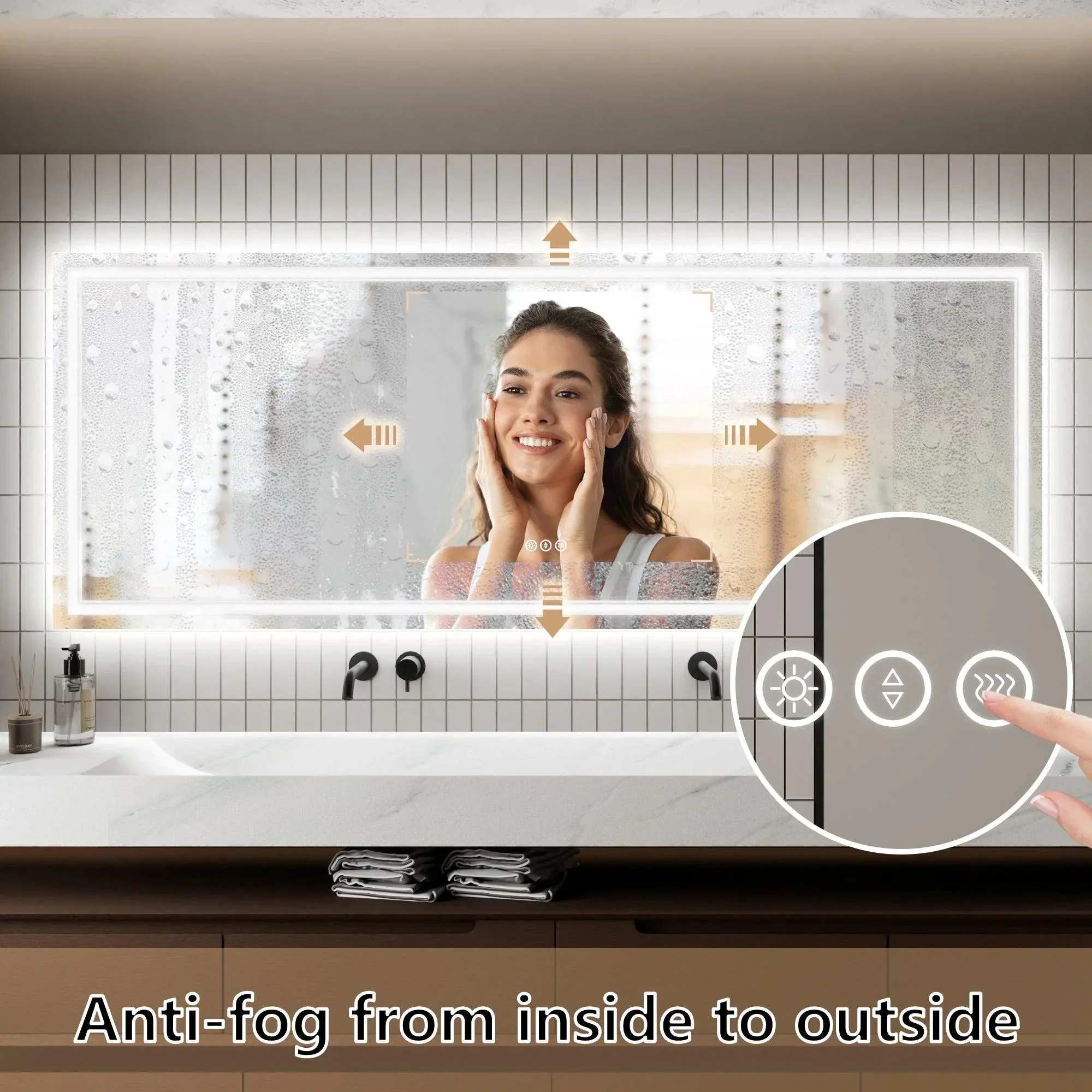 Parrot Uncle GlareGuard Anti-Fog Bathroom Dimmable Led Mirror Backlit Illuminated Mirror Touch Switch - Image 27