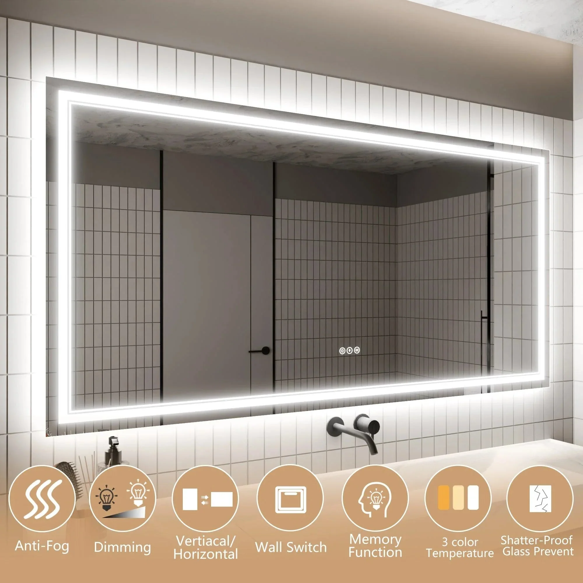 Parrot Uncle GlareGuard Anti-Fog Bathroom Dimmable Led Mirror Backlit Illuminated Mirror Touch Switch - Image 32