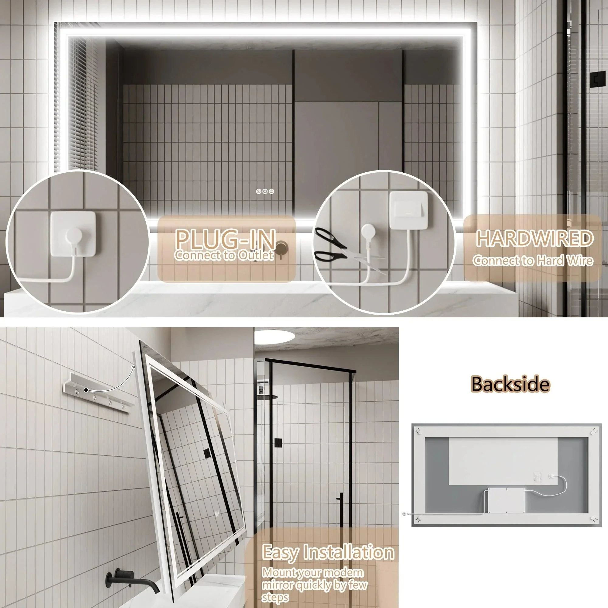 Parrot Uncle GlareGuard Anti-Fog Bathroom Dimmable Led Mirror Backlit Illuminated Mirror Touch Switch - Image 35