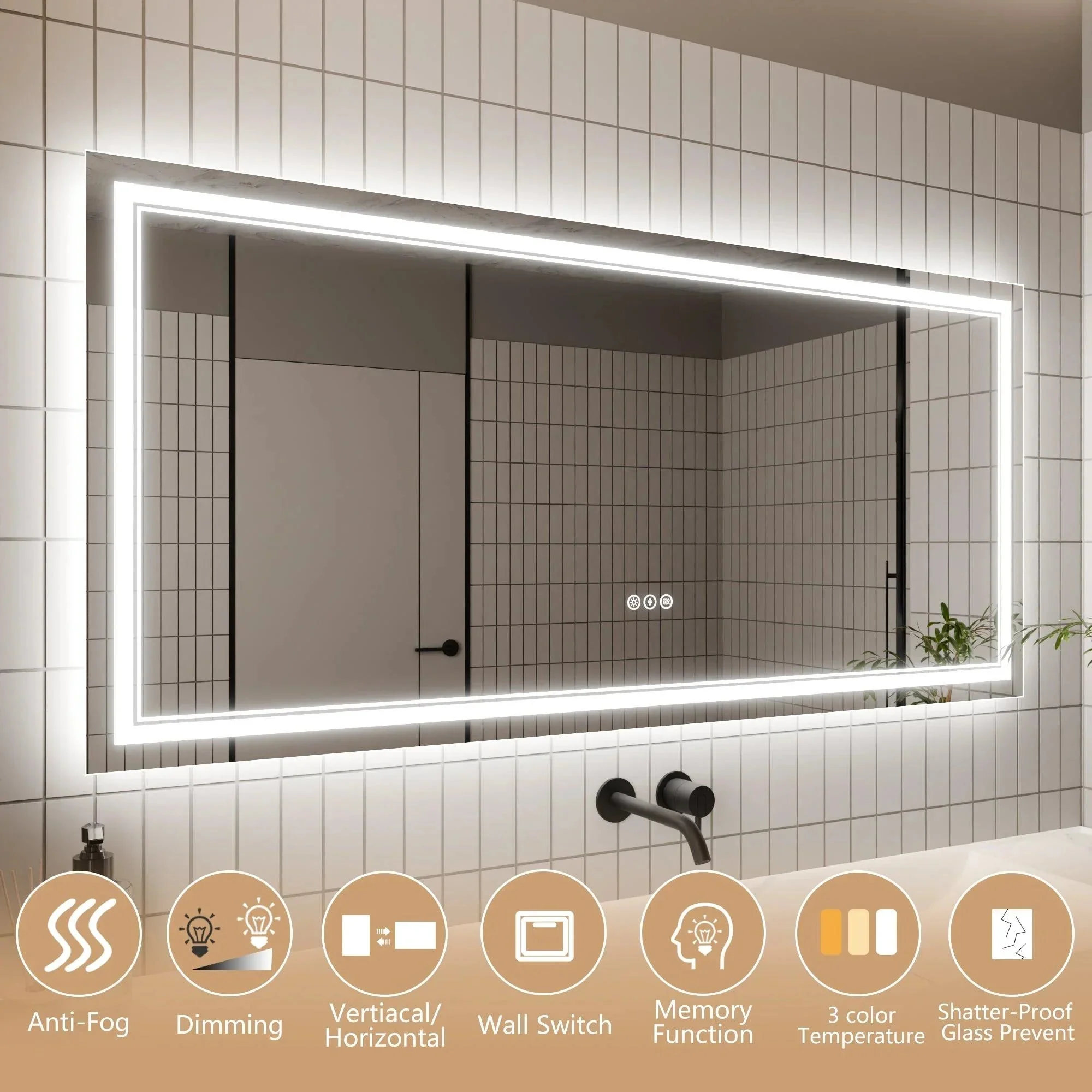 Parrot Uncle GlareGuard Anti-Fog Bathroom Dimmable Led Mirror Backlit Illuminated Mirror Touch Switch - Image 39