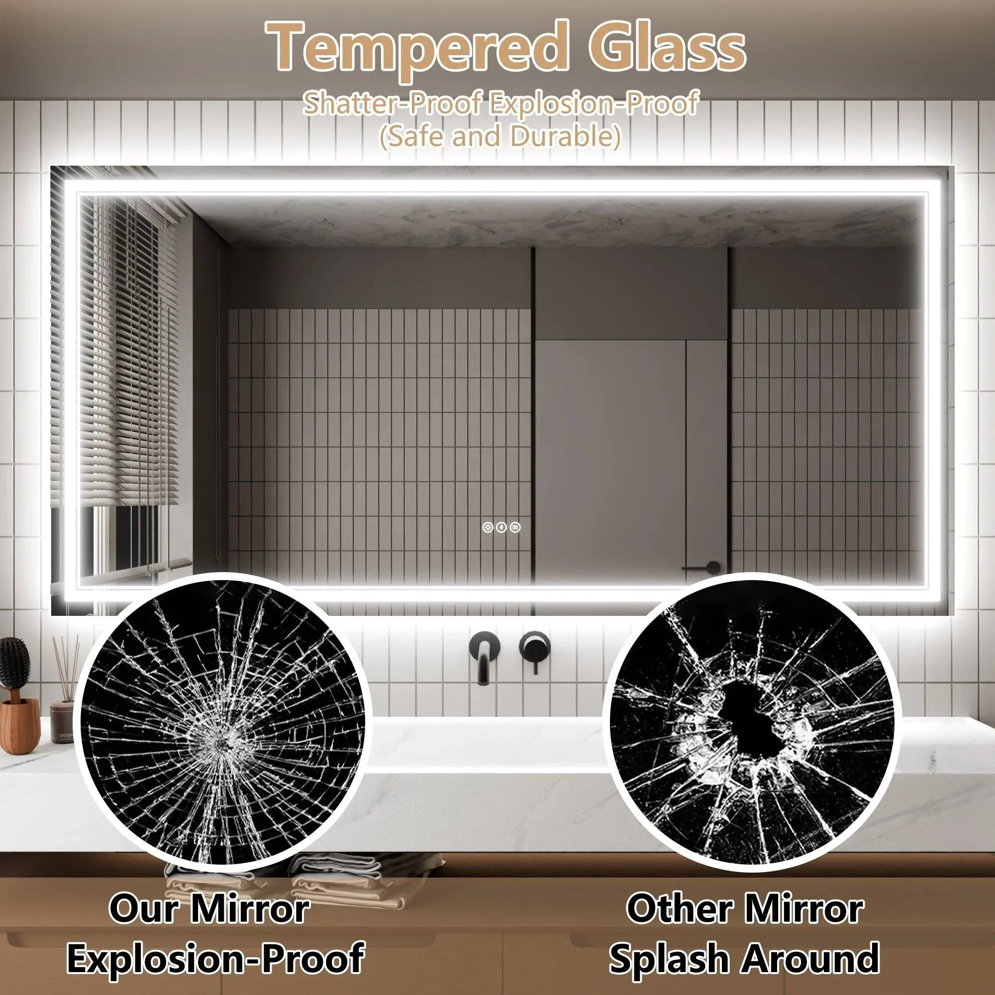 Parrot Uncle GlareGuard Anti-Fog Bathroom Dimmable Led Mirror Backlit Illuminated Mirror Touch Switch - Image 40