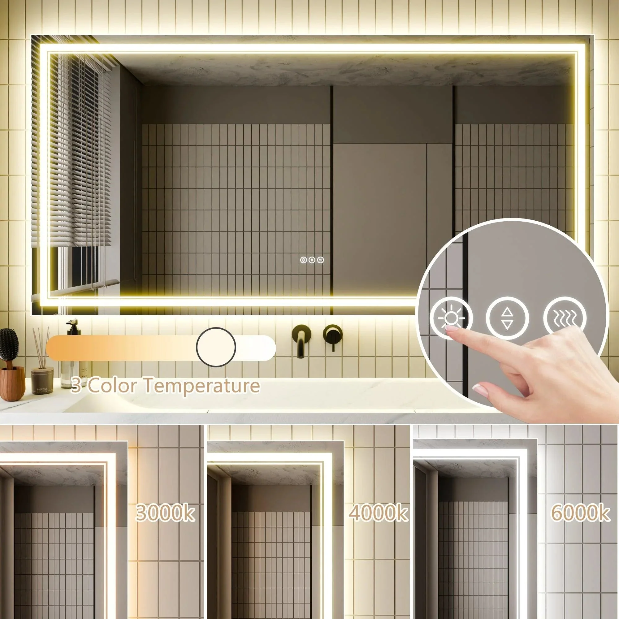 Parrot Uncle GlareGuard Anti-Fog Bathroom Dimmable Led Mirror Backlit Illuminated Mirror Touch Switch - Image 41