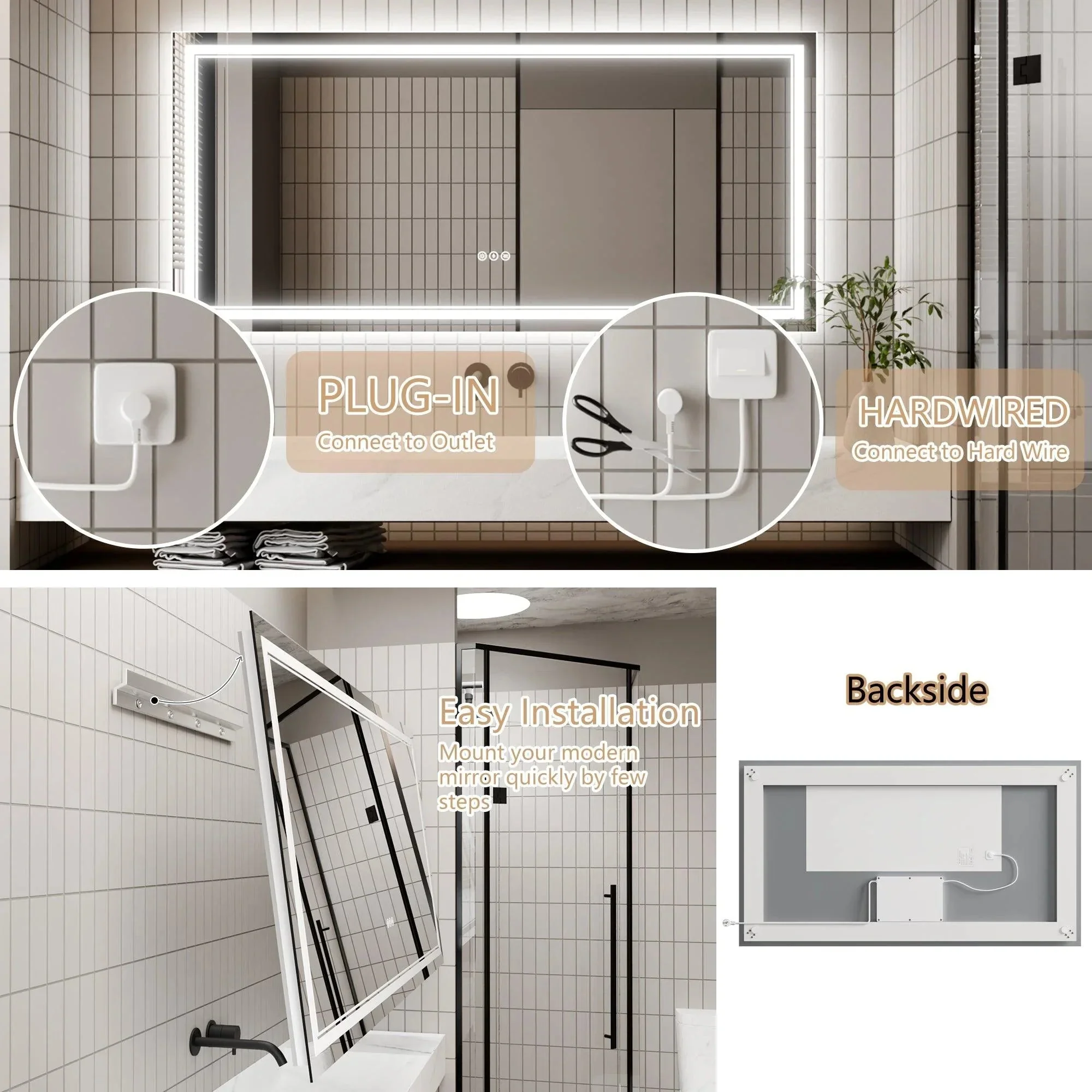 Parrot Uncle GlareGuard Anti-Fog Bathroom Dimmable Led Mirror Backlit Illuminated Mirror Touch Switch - Image 45