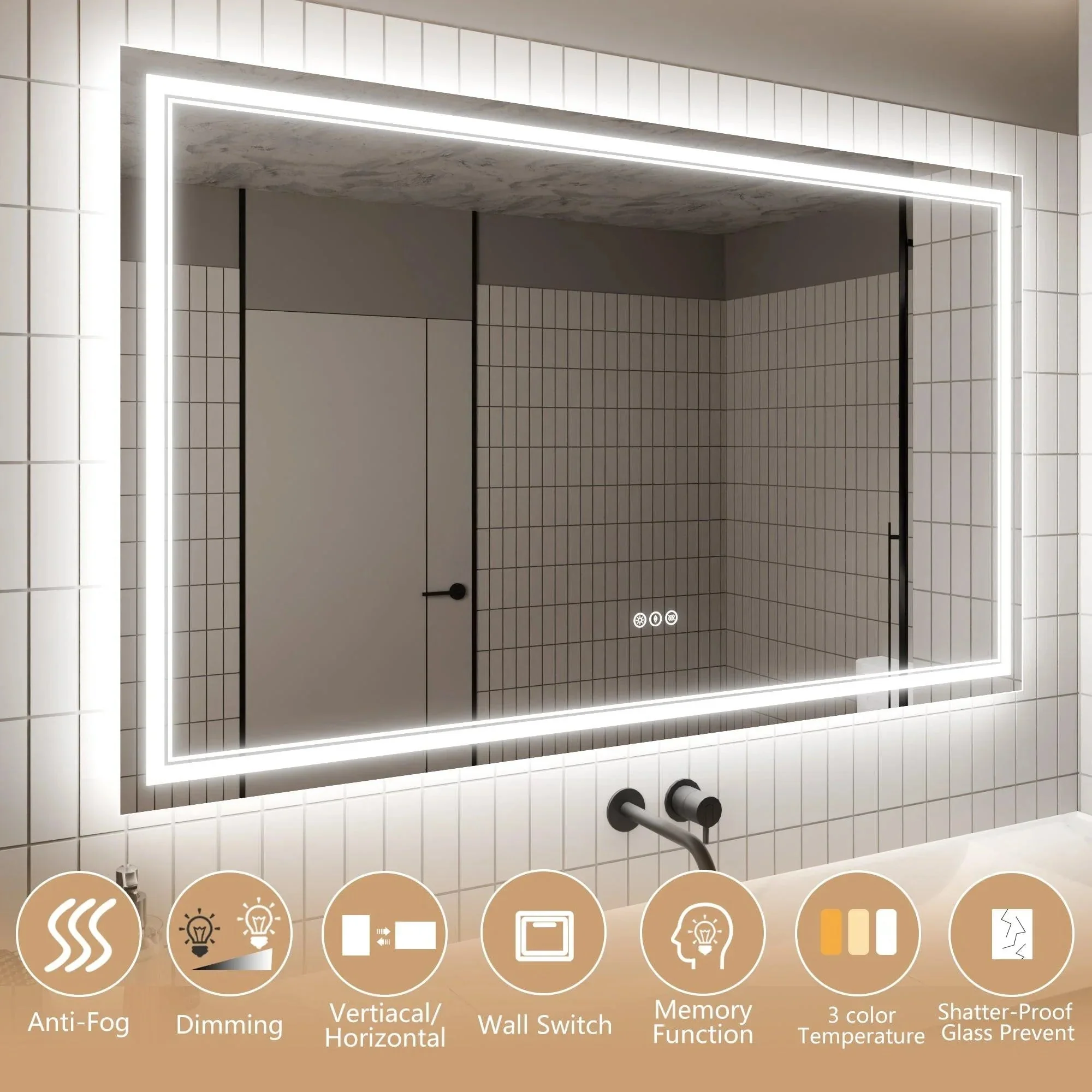 Parrot Uncle GlareGuard Anti-Fog Bathroom Dimmable Led Mirror Backlit Illuminated Mirror Touch Switch - Image 47