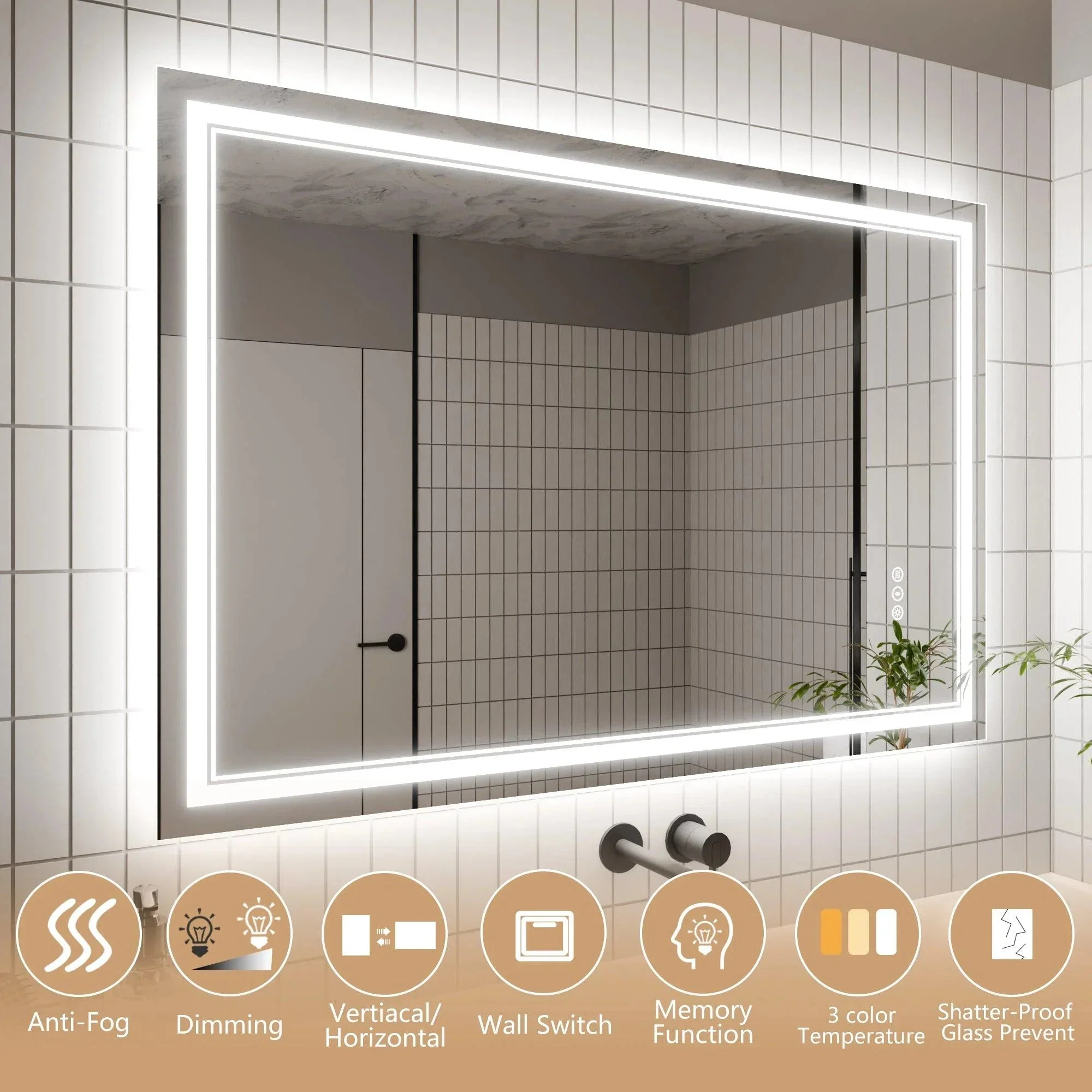 Parrot Uncle GlareGuard Anti-Fog Bathroom Dimmable Led Mirror Backlit Illuminated Mirror Touch Switch - Image 5
