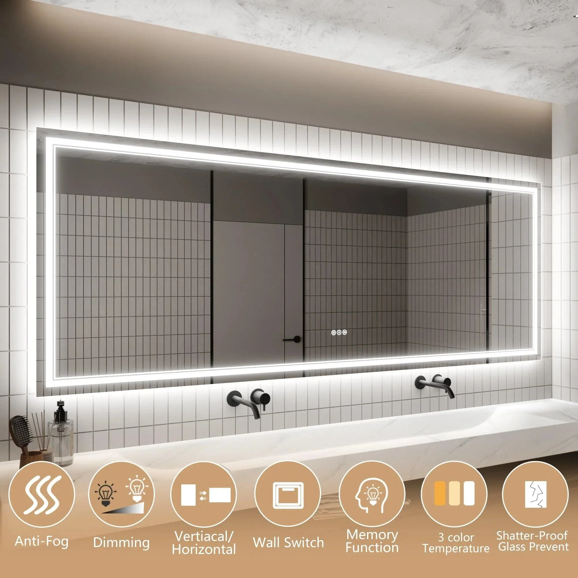 Parrot Uncle GlareGuard Anti-Fog Bathroom Dimmable Led Mirror Backlit Illuminated Mirror Touch Switch - Image 52