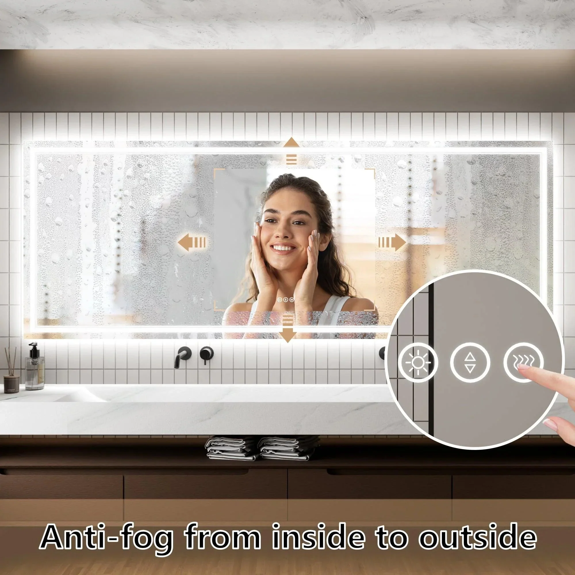 Parrot Uncle GlareGuard Anti-Fog Bathroom Dimmable Led Mirror Backlit Illuminated Mirror Touch Switch - Image 54