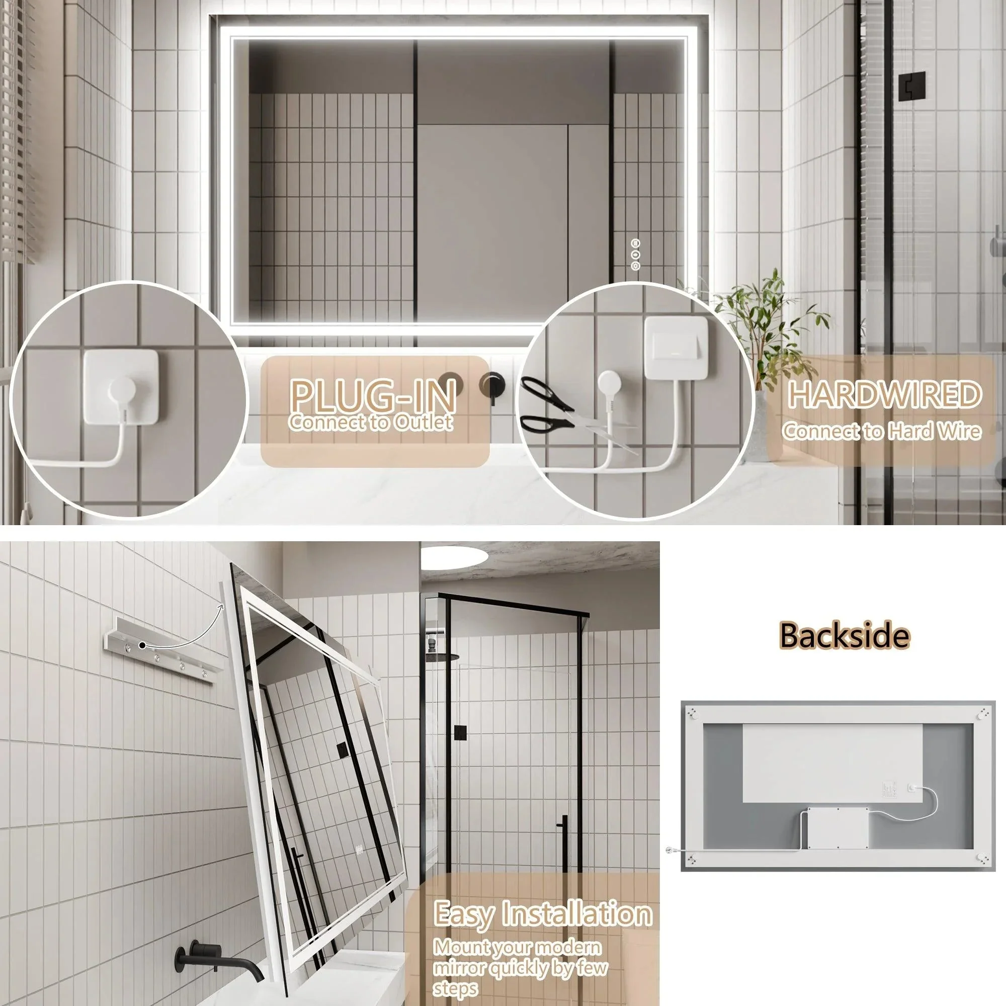 Parrot Uncle GlareGuard Anti-Fog Bathroom Dimmable Led Mirror Backlit Illuminated Mirror Touch Switch - Image 6