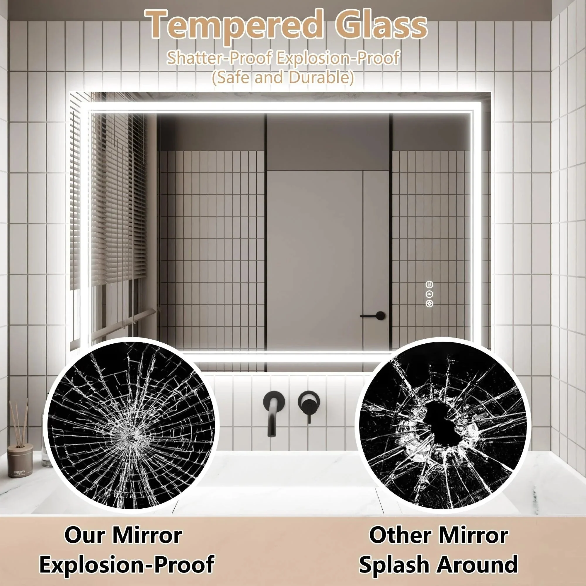 Parrot Uncle GlareGuard Anti-Fog Bathroom Dimmable Led Mirror Backlit Illuminated Mirror Touch Switch - Image 8