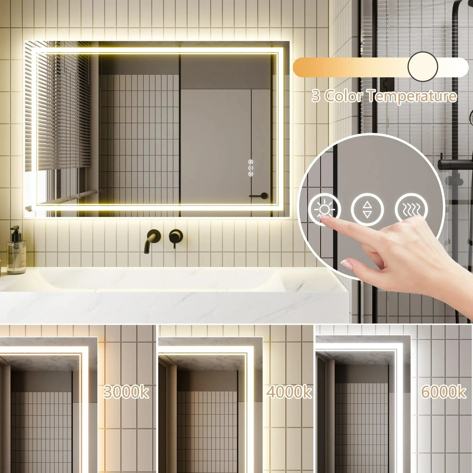 Parrot Uncle GlareGuard Anti-Fog Bathroom Dimmable Led Mirror Backlit Illuminated Mirror Touch Switch - Image 9