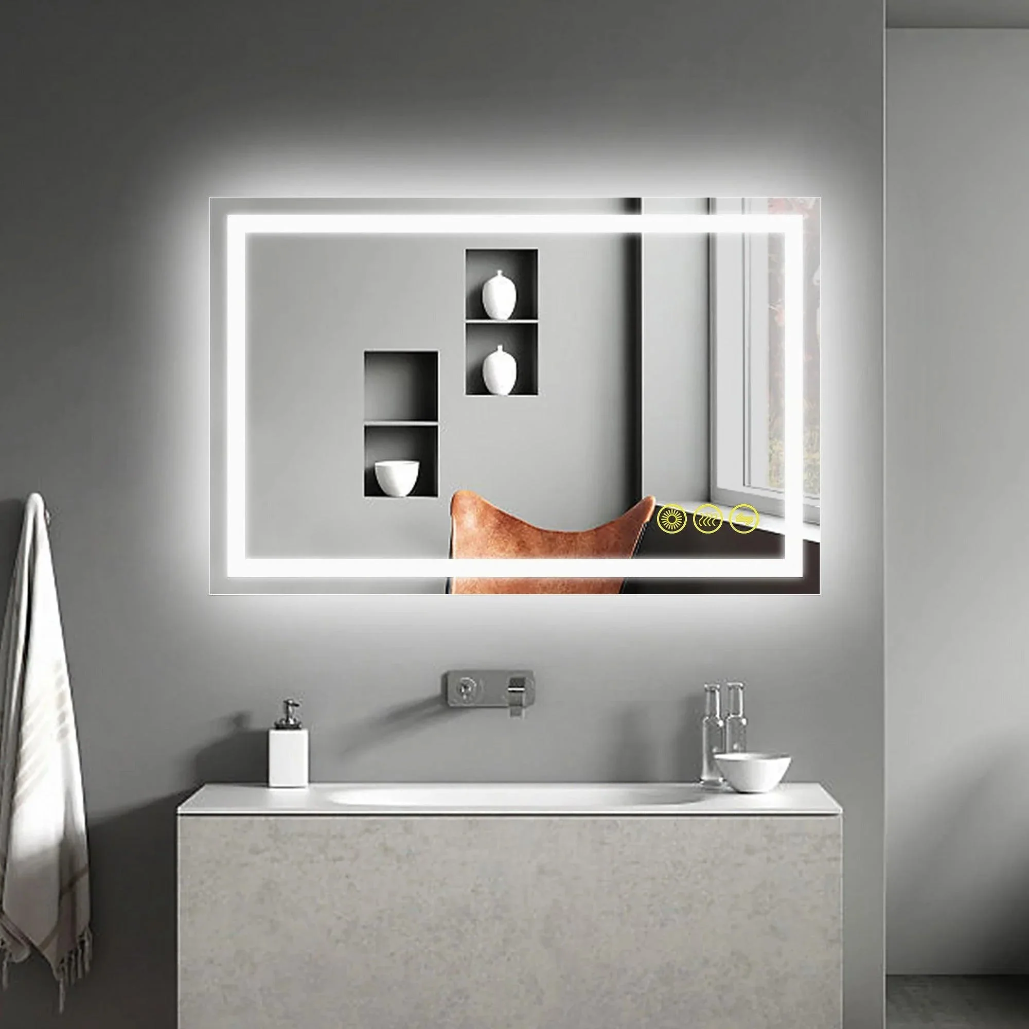 Parrot Uncle GlareGuard Anti-Fog Bathroom Led Mirror Backlit Illuminated Mirror Touch Switch Dimmable - Image 18