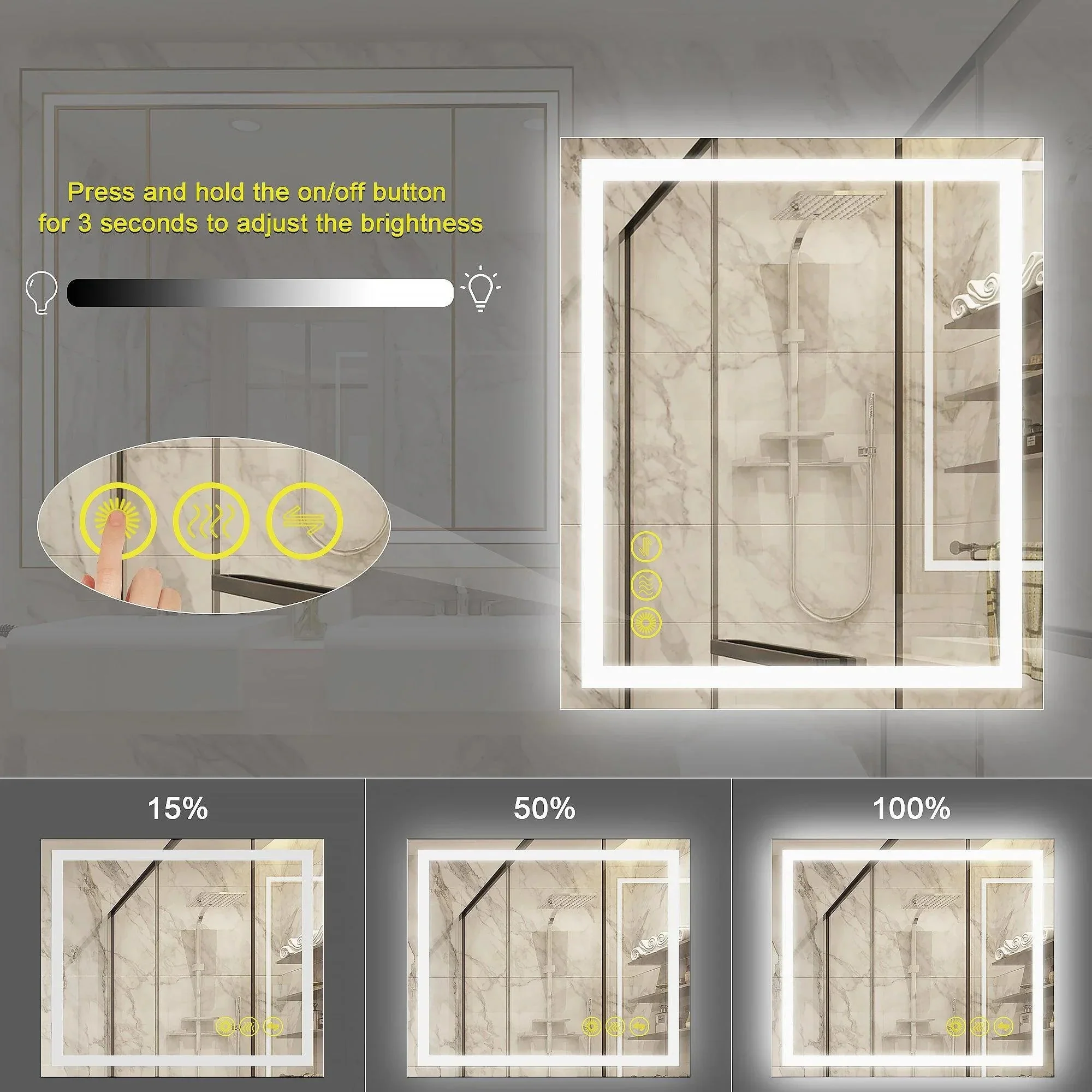 Parrot Uncle GlareGuard Anti-Fog Bathroom Led Mirror Backlit Illuminated Mirror Touch Switch Dimmable - Image 22