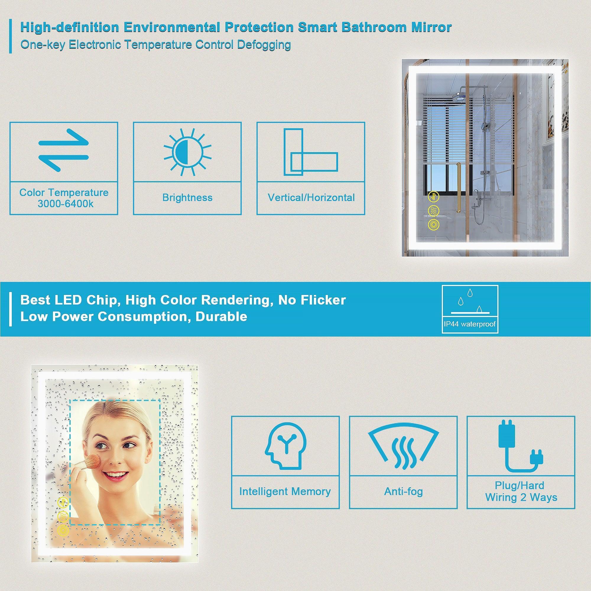 Parrot Uncle GlareGuard Anti-Fog Bathroom Led Mirror Backlit Illuminated Mirror Touch Switch Dimmable - Image 24