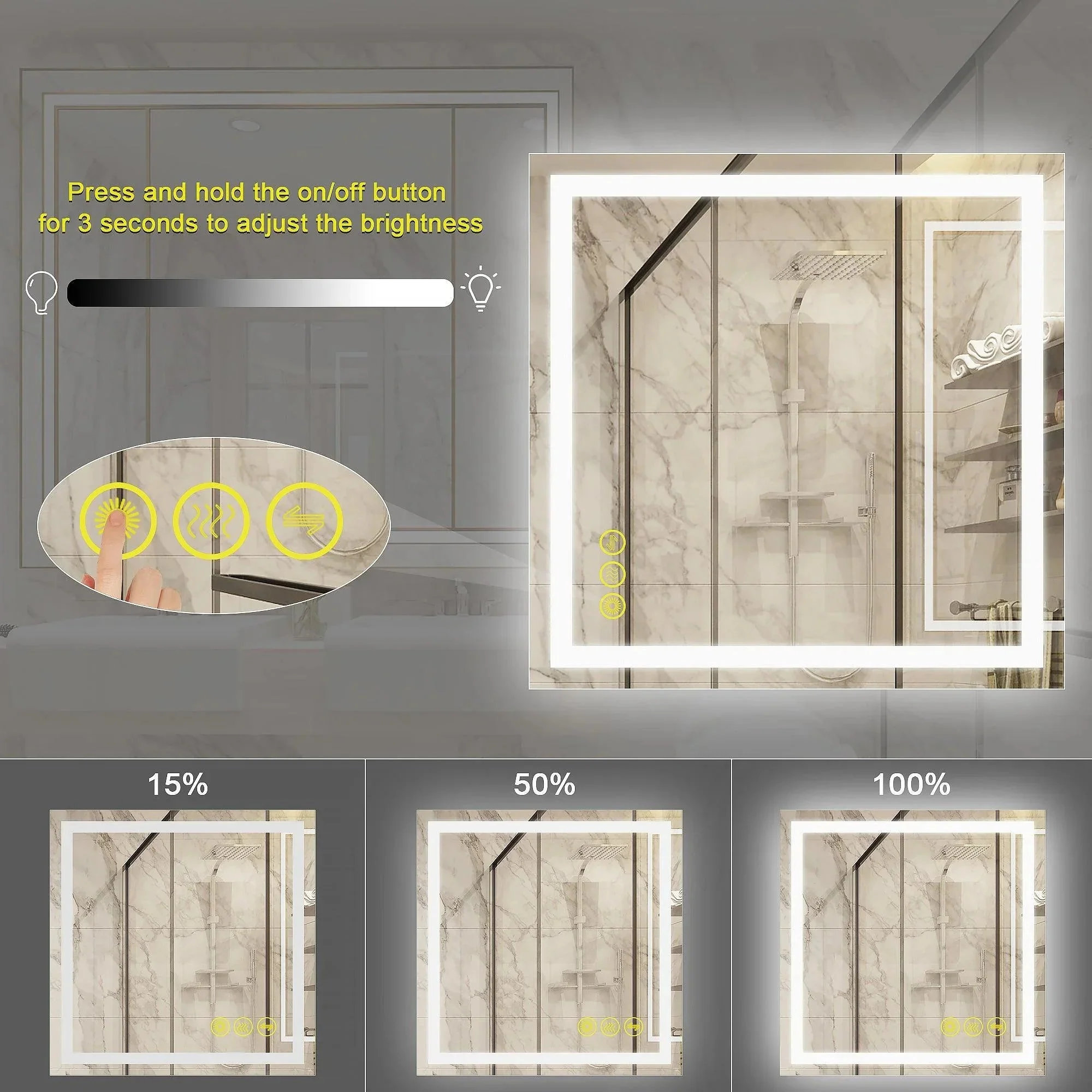 Parrot Uncle GlareGuard Anti-Fog Bathroom Led Mirror Backlit Illuminated Mirror Touch Switch Dimmable - Image 28