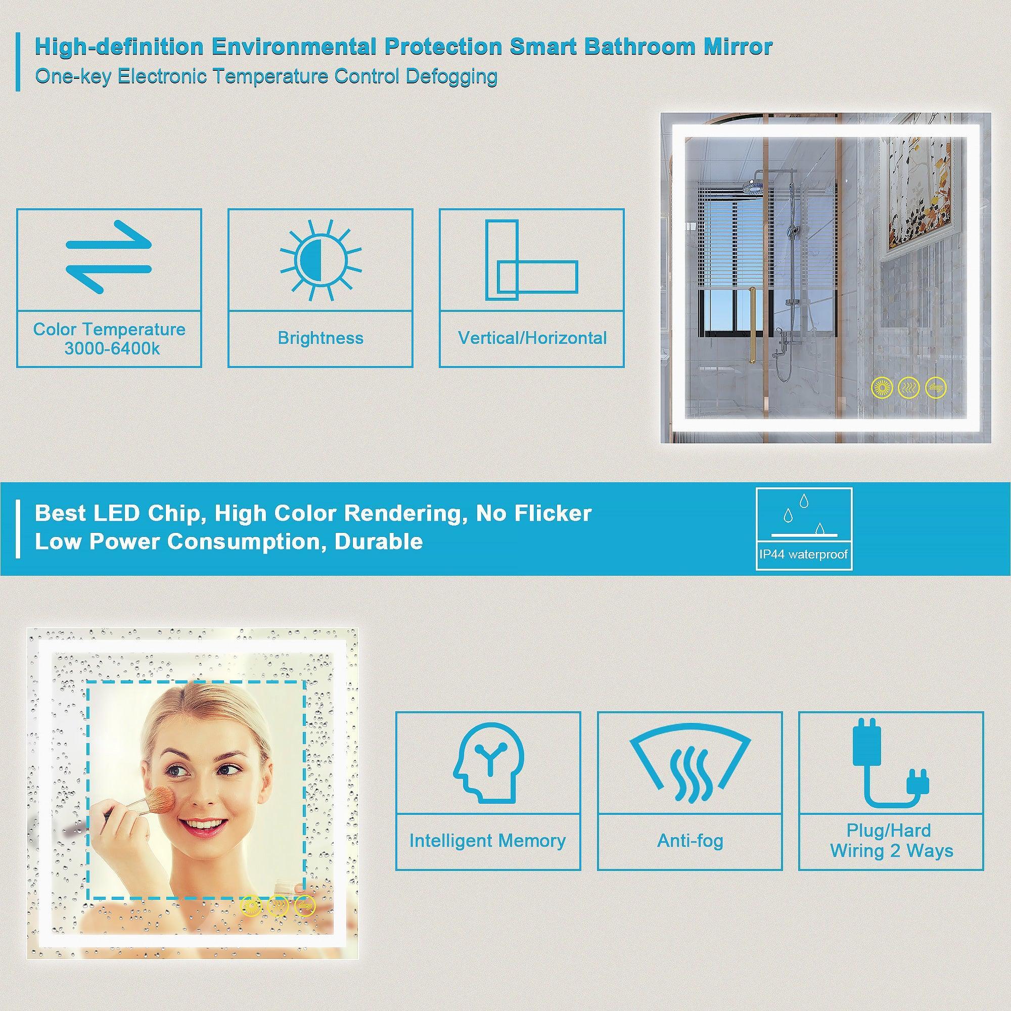 Parrot Uncle GlareGuard Anti-Fog Bathroom Led Mirror Backlit Illuminated Mirror Touch Switch Dimmable - Image 30