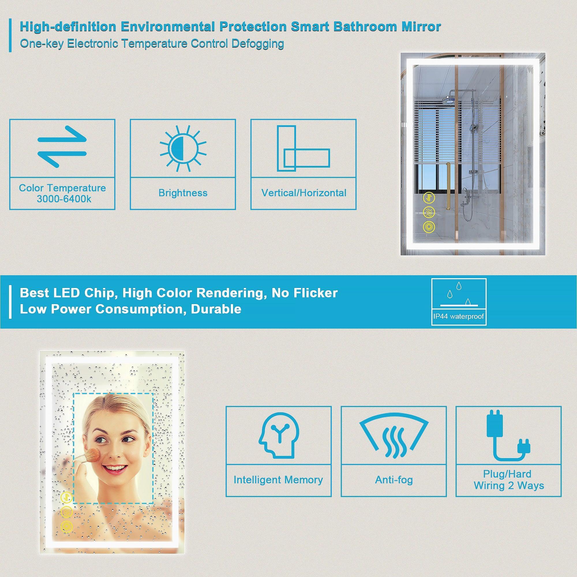 Parrot Uncle GlareGuard Anti-Fog Bathroom Led Mirror Backlit Illuminated Mirror Touch Switch Dimmable - Image 6