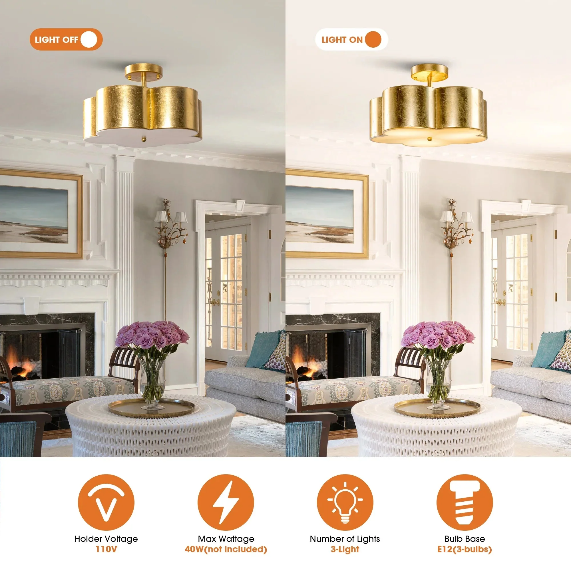 Parrot Uncle Golden Modern Semi Flush 3-Light Ceiling Lighting (BBW9744-3) - Image 4