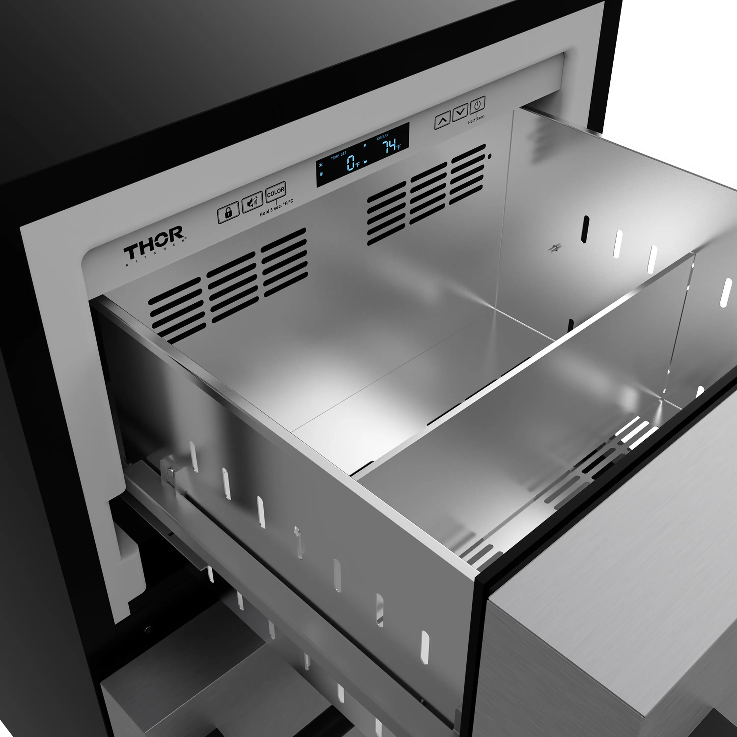 Gordon Ramsay by Thor Kitchen 24-Inch Undercounter Built-In / Freestanding Drawer Freezer in Stainless Steel with Black Trim (RZ24U-BLK) - Image 9