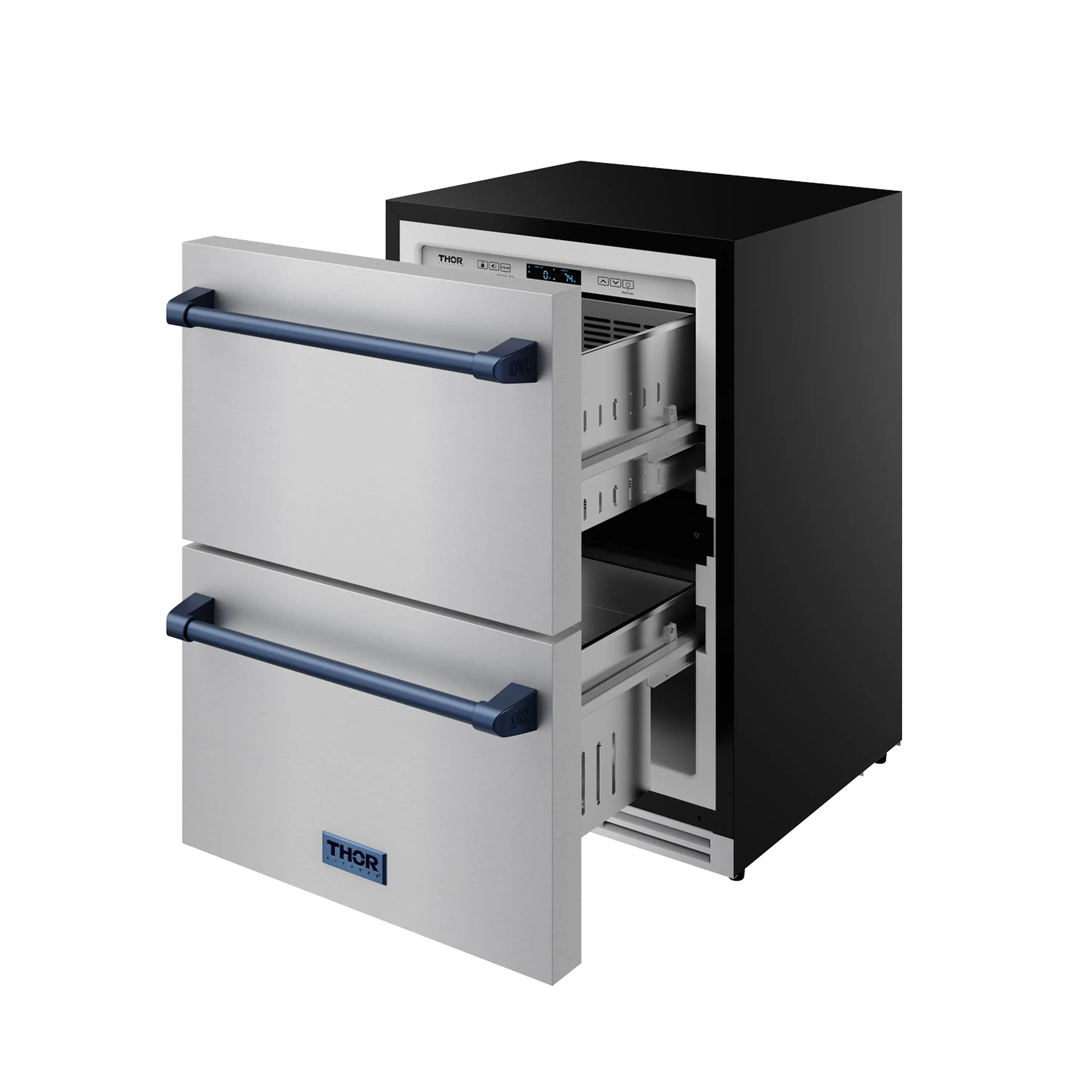 Gordon Ramsay by Thor Kitchen 24-Inch Undercounter Built-In / Freestanding Drawer Freezer in Stainless Steel with Blue Trim (RZ24U-BLU) - Image 4