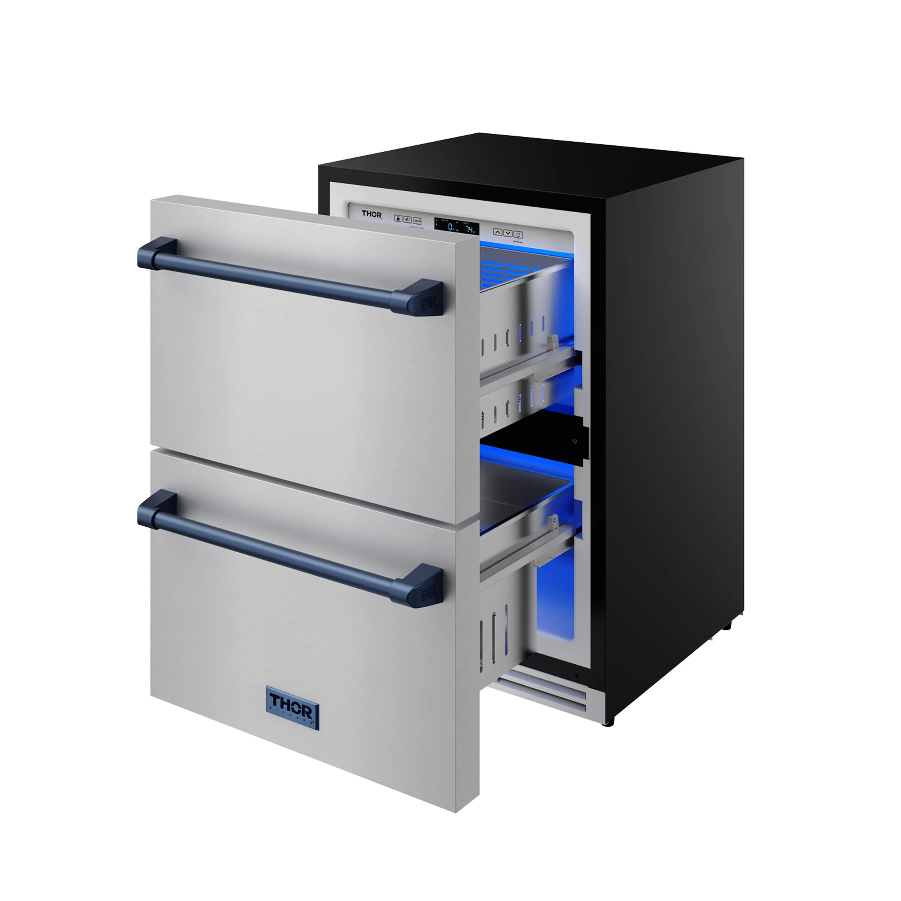 Gordon Ramsay by Thor Kitchen 24-Inch Undercounter Built-In / Freestanding Drawer Freezer in Stainless Steel with Blue Trim (RZ24U-BLU) - Image 5
