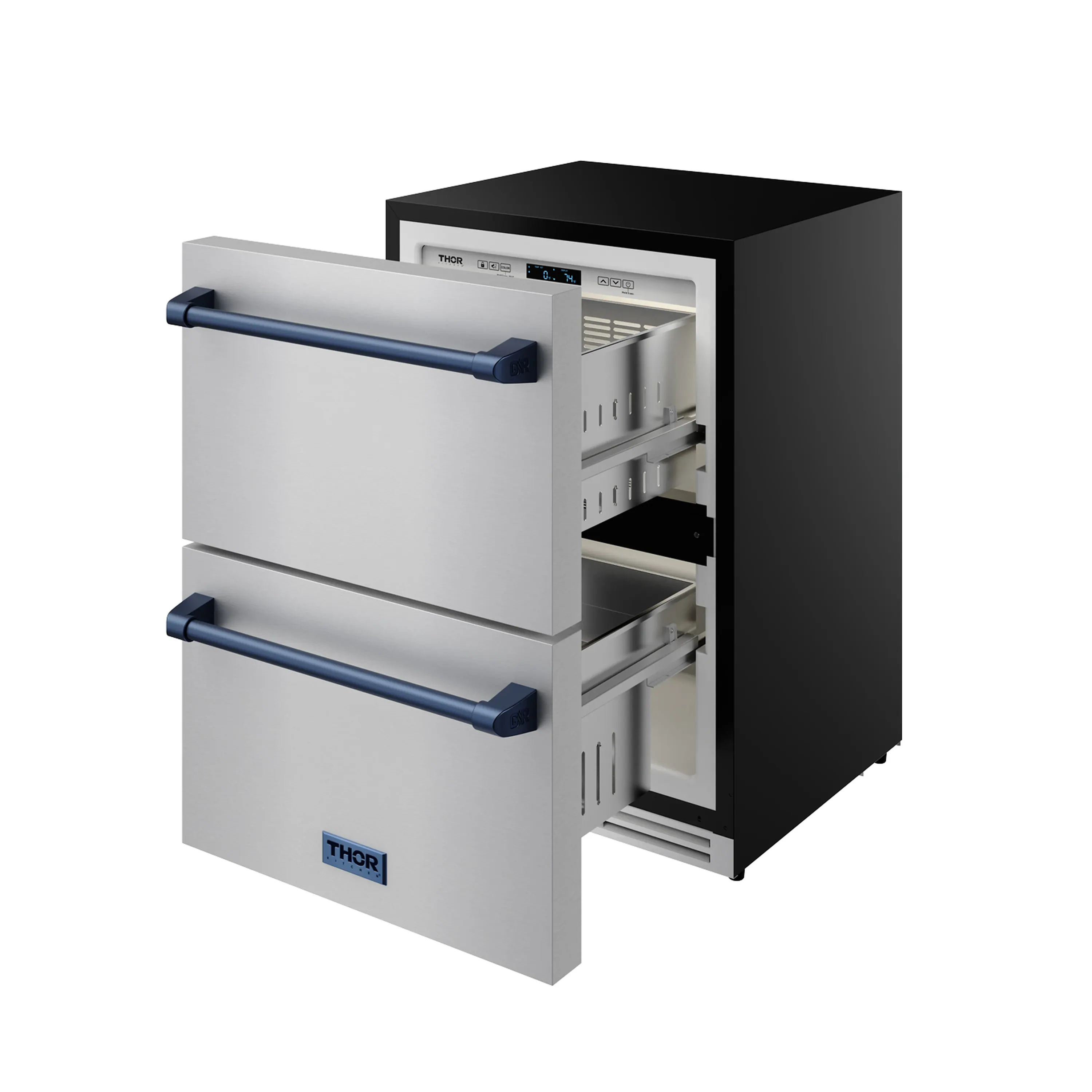 Gordon Ramsay by Thor Kitchen 24-Inch Undercounter Built-In / Freestanding Drawer Freezer in Stainless Steel with Blue Trim (RZ24U-BLU) - Image 6