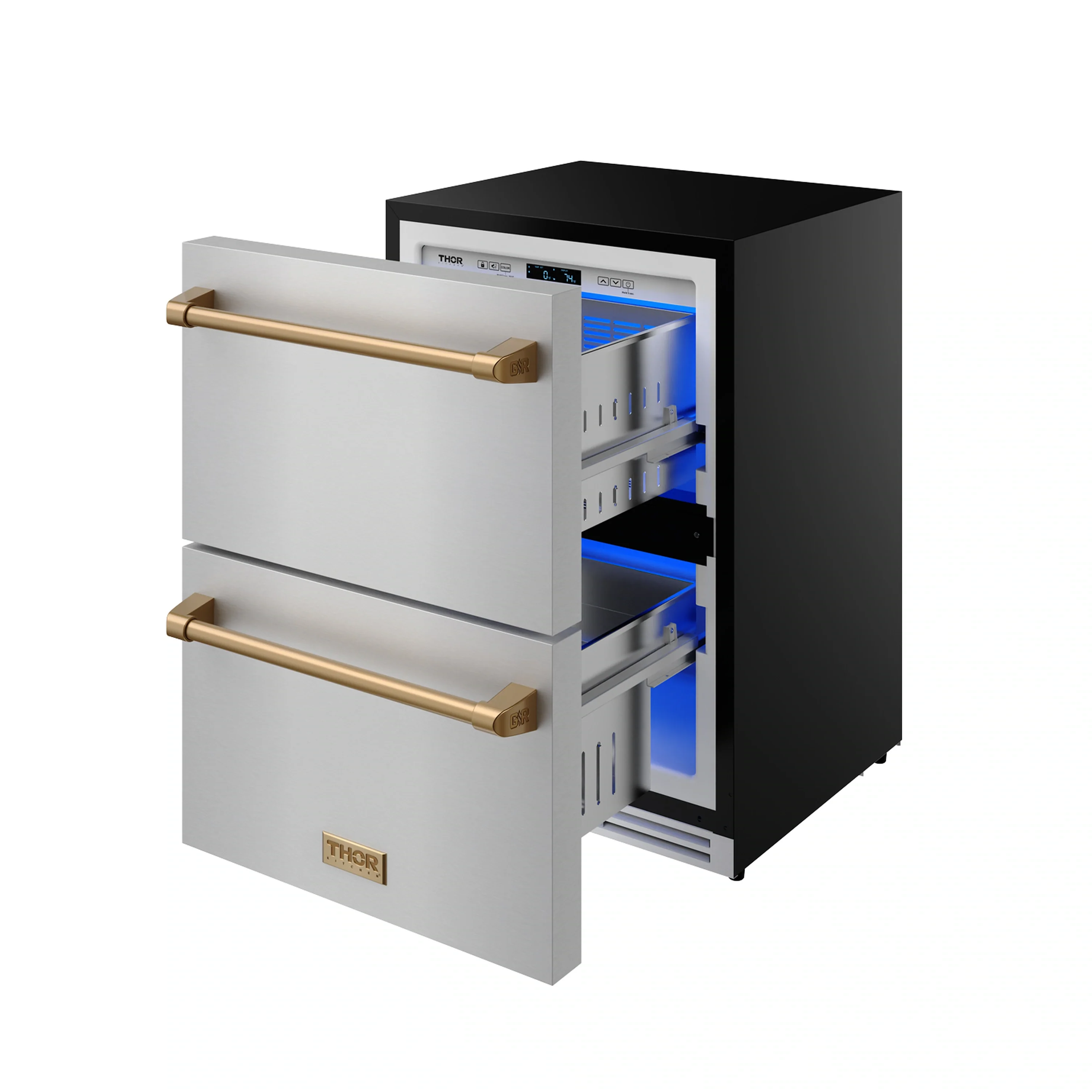 Gordon Ramsay by Thor Kitchen 24-Inch Undercounter Built-In / Freestanding Drawer Freezer in Stainless Steel with Bronze Trim (RZ24U-BRZ) - Image 4