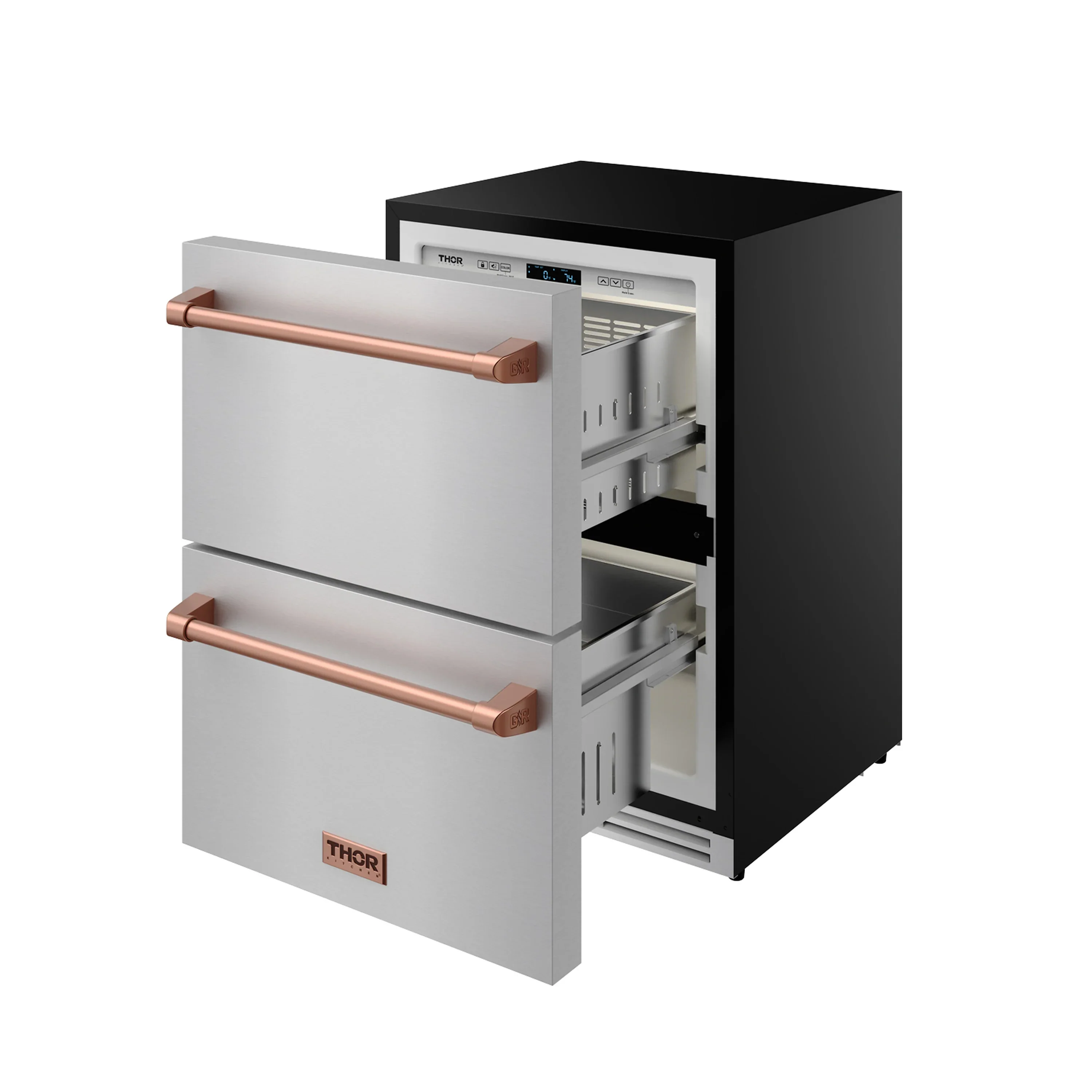 Gordon Ramsay by Thor Kitchen 24-Inch Undercounter Built-In / Freestanding Drawer Freezer in Stainless Steel with Rose Gold Trim (RZ24U-RSG) - Image 4