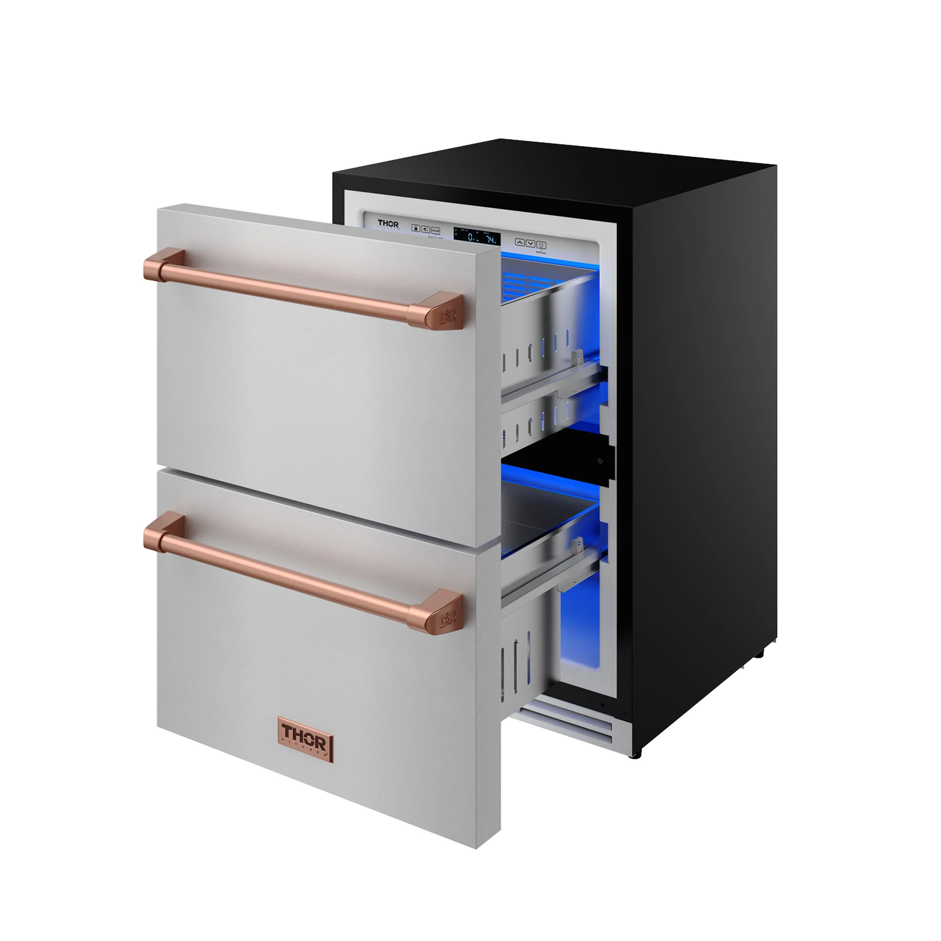 Gordon Ramsay by Thor Kitchen 24-Inch Undercounter Built-In / Freestanding Drawer Freezer in Stainless Steel with Rose Gold Trim (RZ24U-RSG) - Image 5