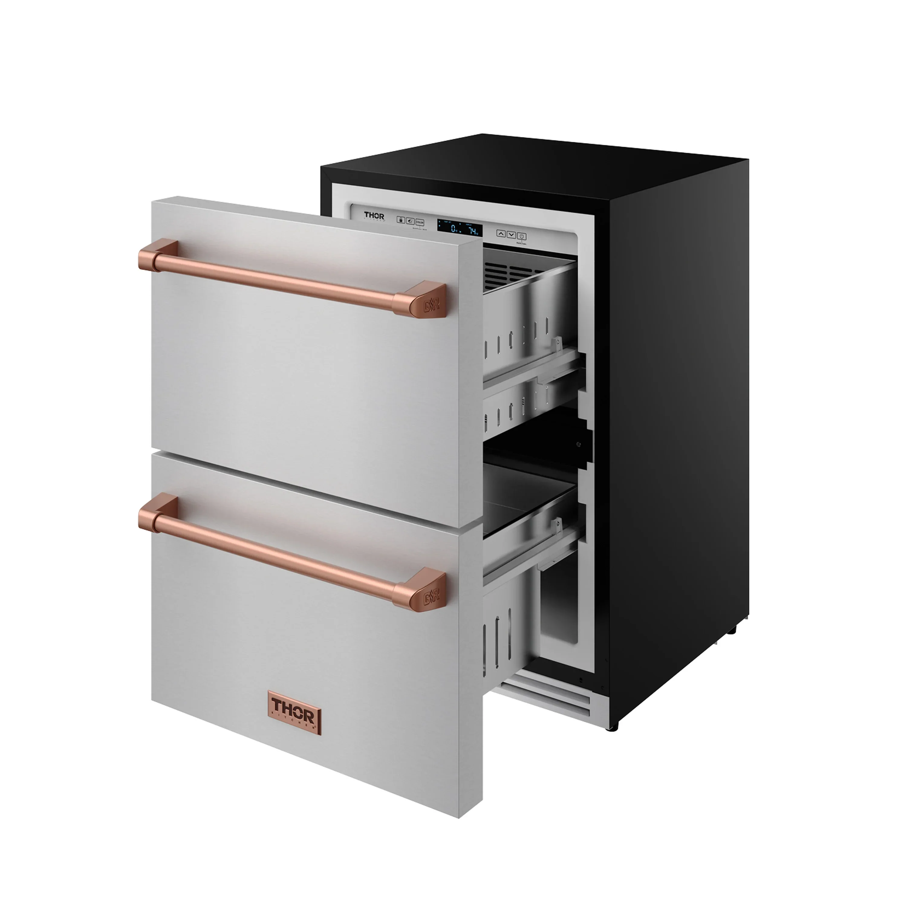 Gordon Ramsay by Thor Kitchen 24-Inch Undercounter Built-In / Freestanding Drawer Freezer in Stainless Steel with Rose Gold Trim (RZ24U-RSG) - Image 6