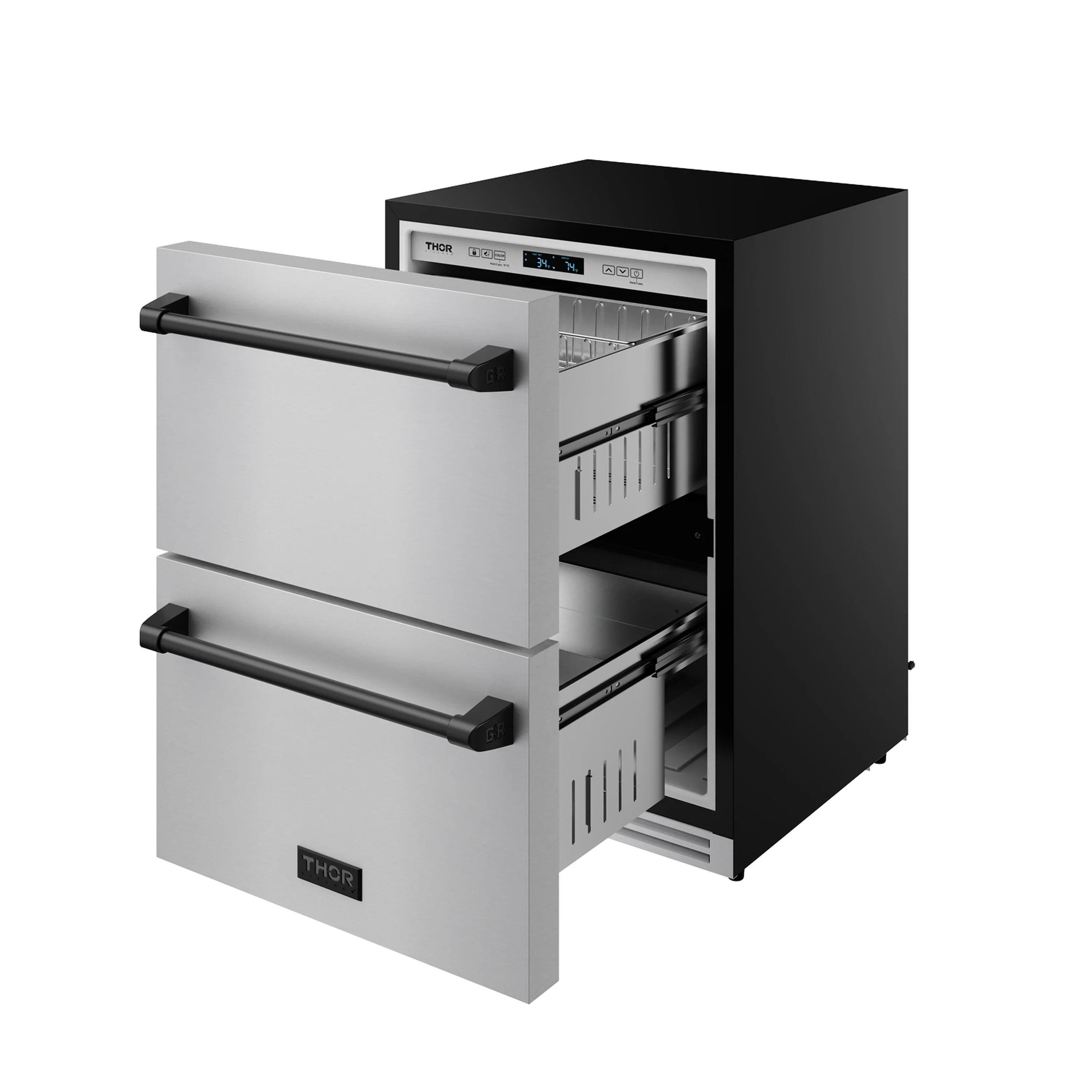 Gordon Ramsay by Thor Kitchen 24-Inch Undercounter Built-In or Freestanding Drawer Refrigerator in Stainless Steel with Black Trim (RF24U-BLK) - Image 4