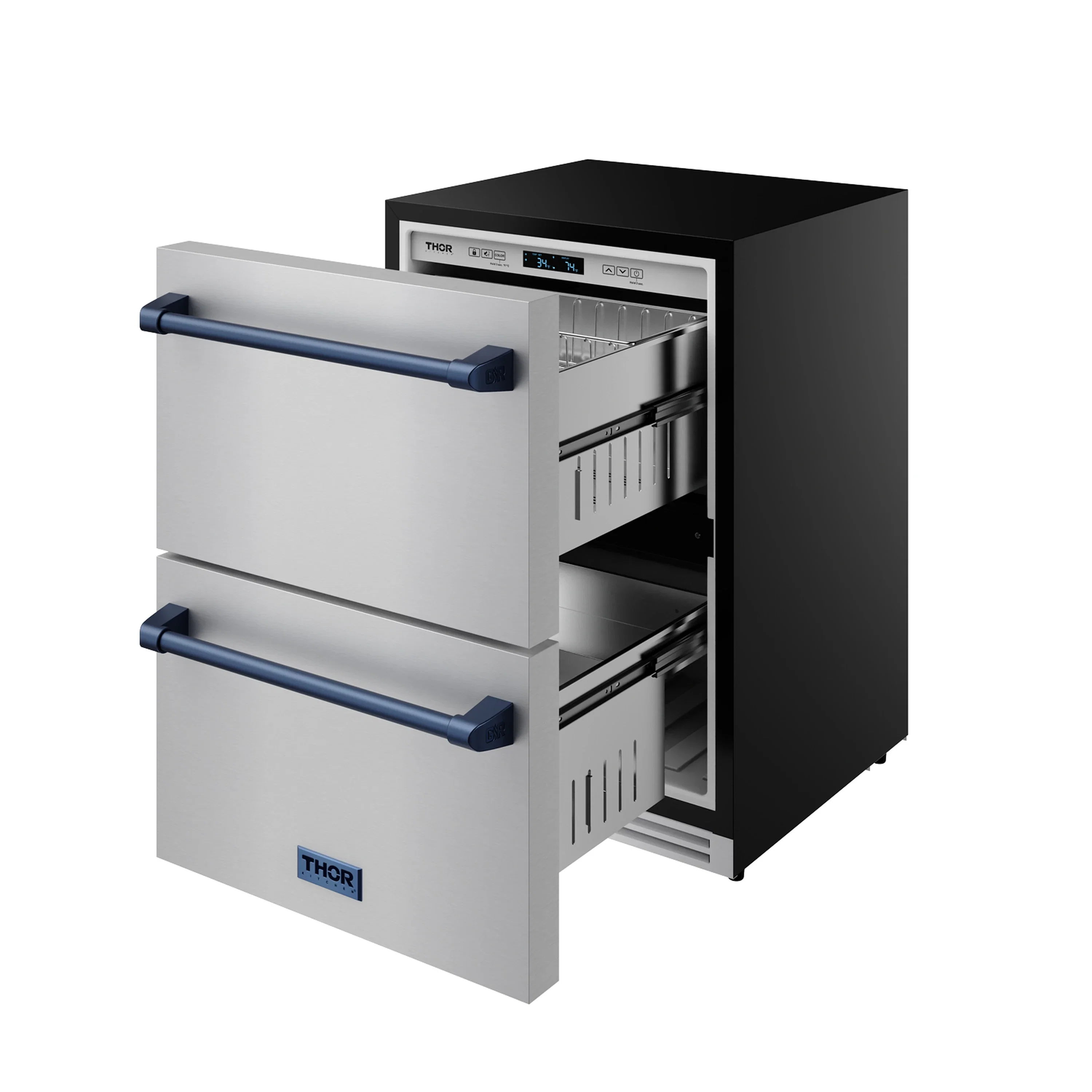 Gordon Ramsay by Thor Kitchen 24-Inch Undercounter Built-In or Freestanding Drawer Refrigerator in Stainless Steel with Blue Trim (RF24U-BLU) - Image 4