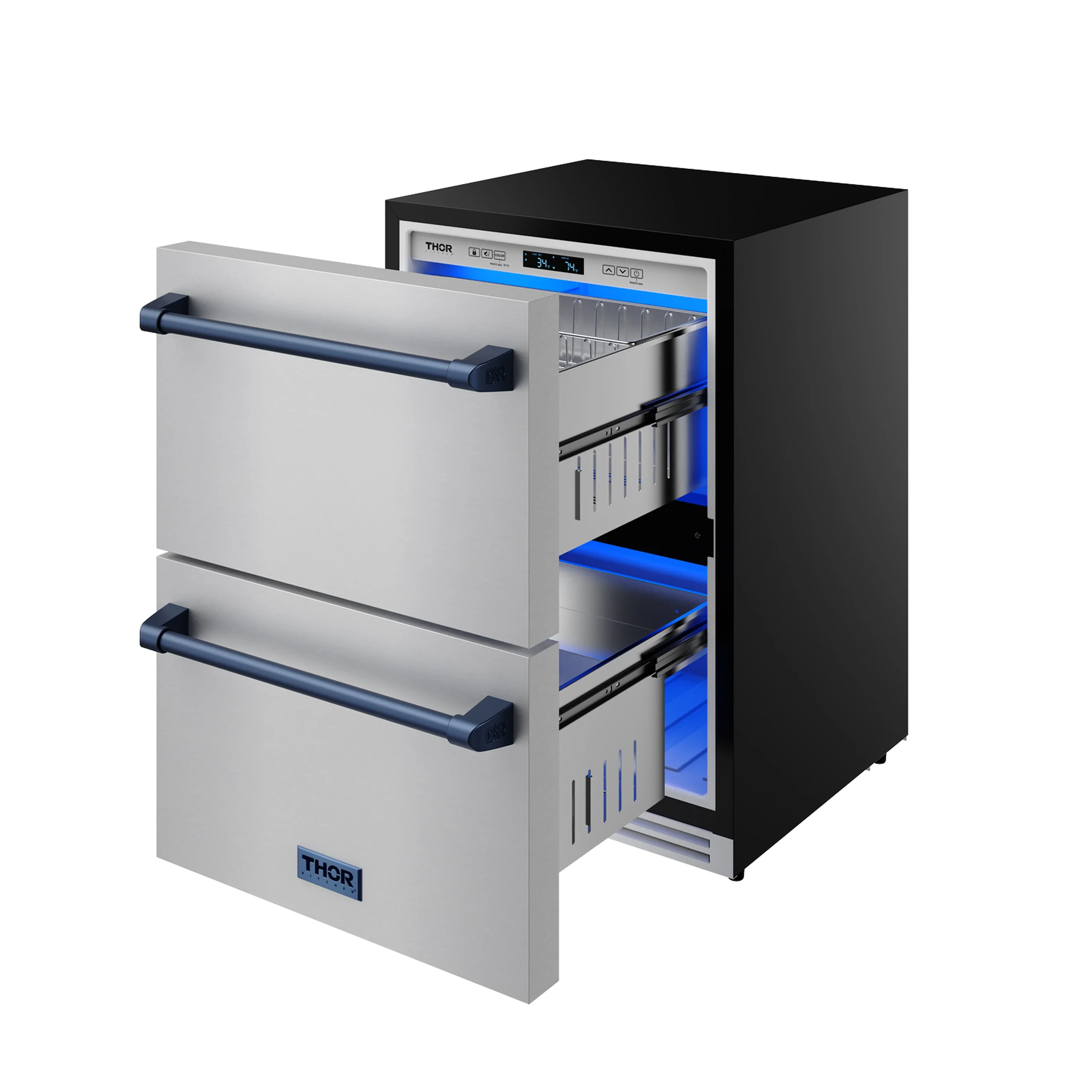 Gordon Ramsay by Thor Kitchen 24-Inch Undercounter Built-In or Freestanding Drawer Refrigerator in Stainless Steel with Blue Trim (RF24U-BLU) - Image 5