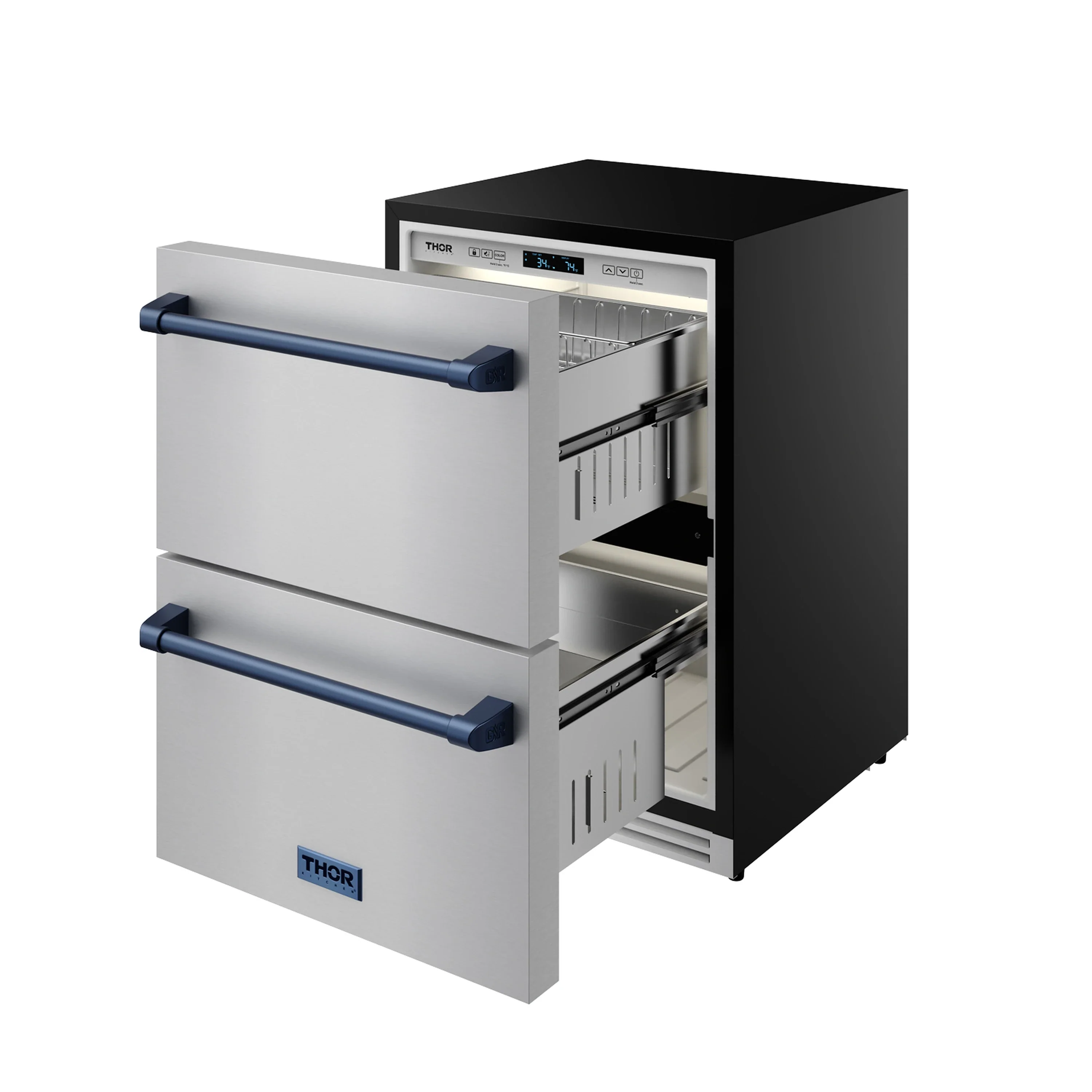 Gordon Ramsay by Thor Kitchen 24-Inch Undercounter Built-In or Freestanding Drawer Refrigerator in Stainless Steel with Blue Trim (RF24U-BLU) - Image 6