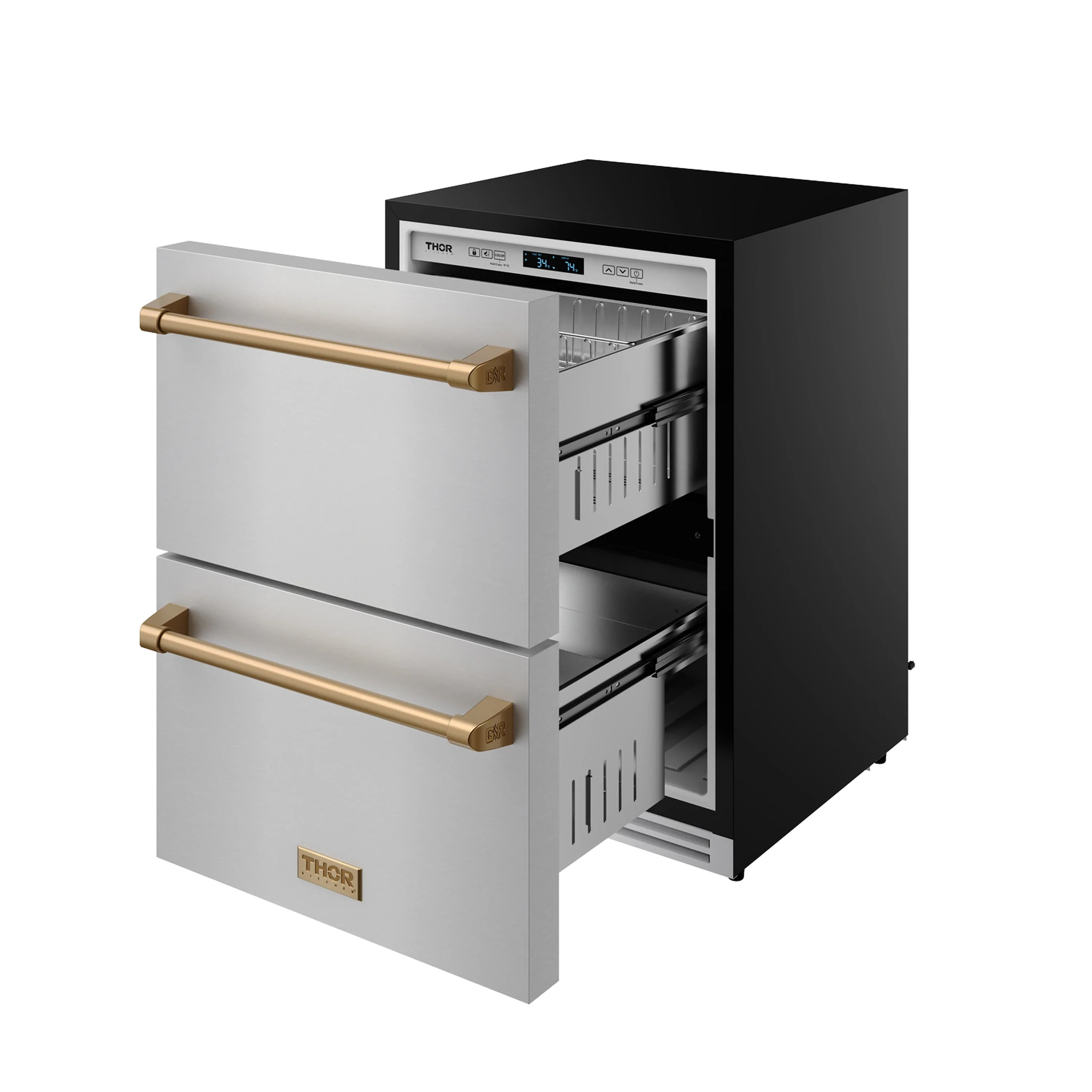 Gordon Ramsay by Thor Kitchen 24-Inch Undercounter Built-In or Freestanding Drawer Refrigerator in Stainless Steel with Bronze Trim (RF24U-BRZ) - Image 4