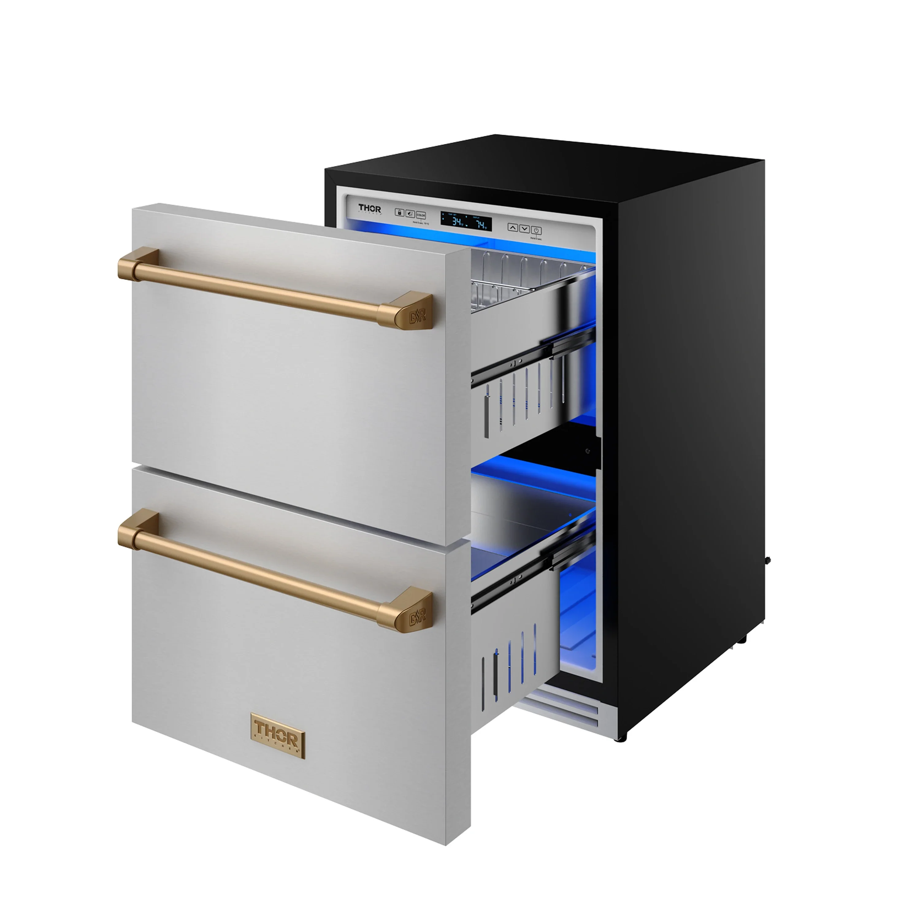Gordon Ramsay by Thor Kitchen 24-Inch Undercounter Built-In or Freestanding Drawer Refrigerator in Stainless Steel with Bronze Trim (RF24U-BRZ) - Image 5