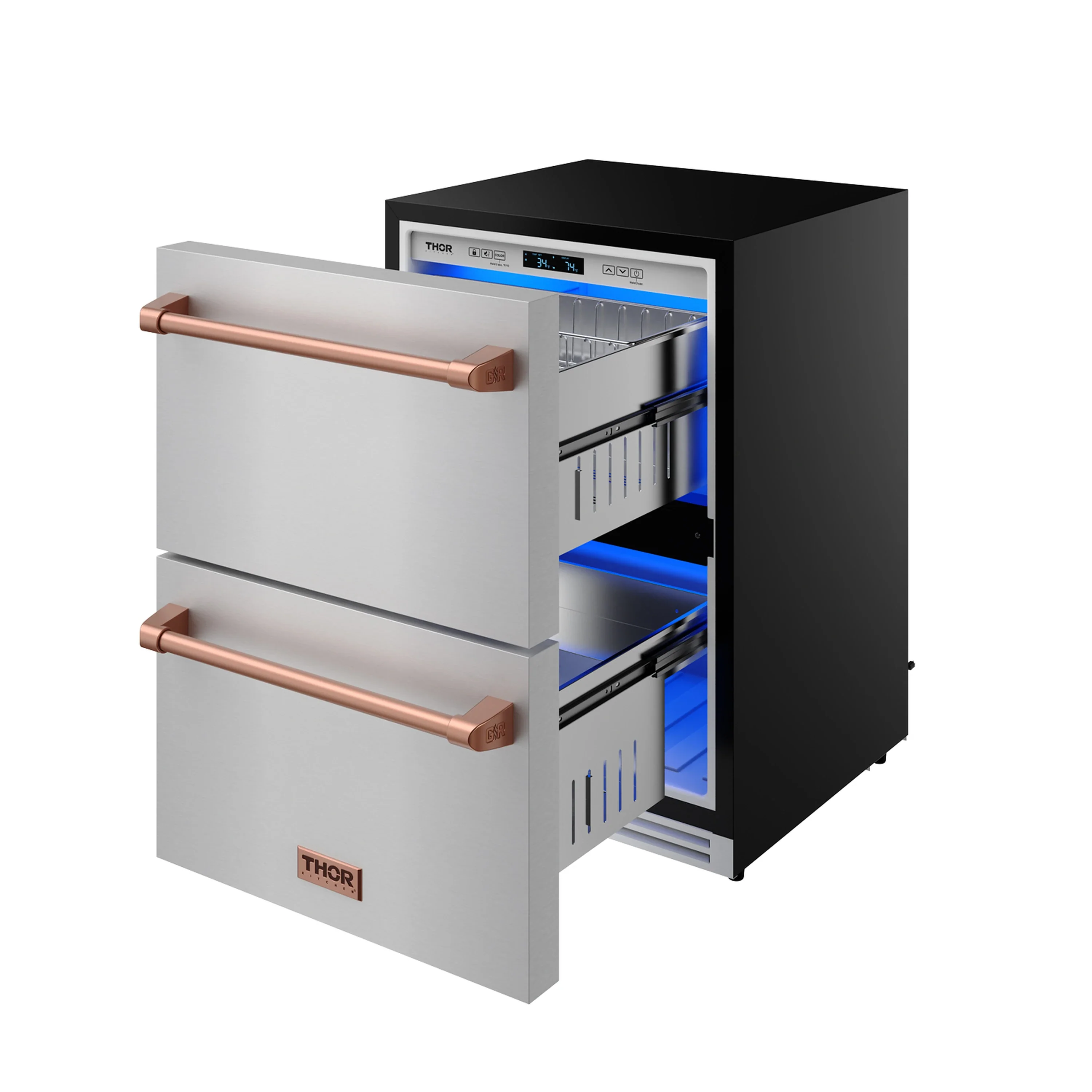 Gordon Ramsay by Thor Kitchen 24-Inch Undercounter Built-In or Freestanding Drawer Refrigerator in Stainless Steel with Rose Gold Trim (RF24U-RSG) - Image 4