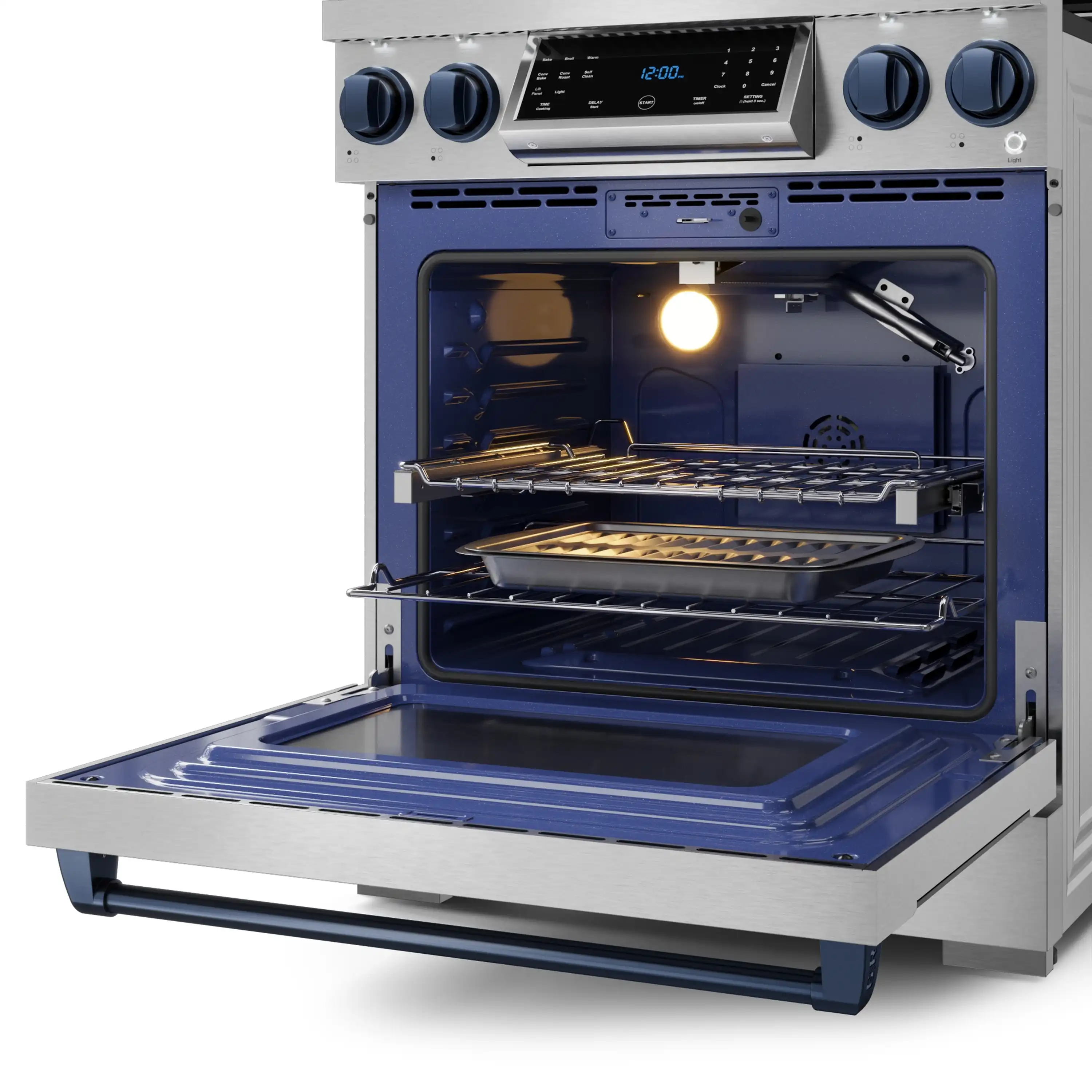 Gordon Ramsay by Thor Kitchen 30-Inch Professional Propane Gas Range with Tilt Panel Touch Control and 4.55 Cu. Ft. Self Clean Oven in Stainless Steel with Navy Blue Trim (RSG30LP-BLU) - Image 8