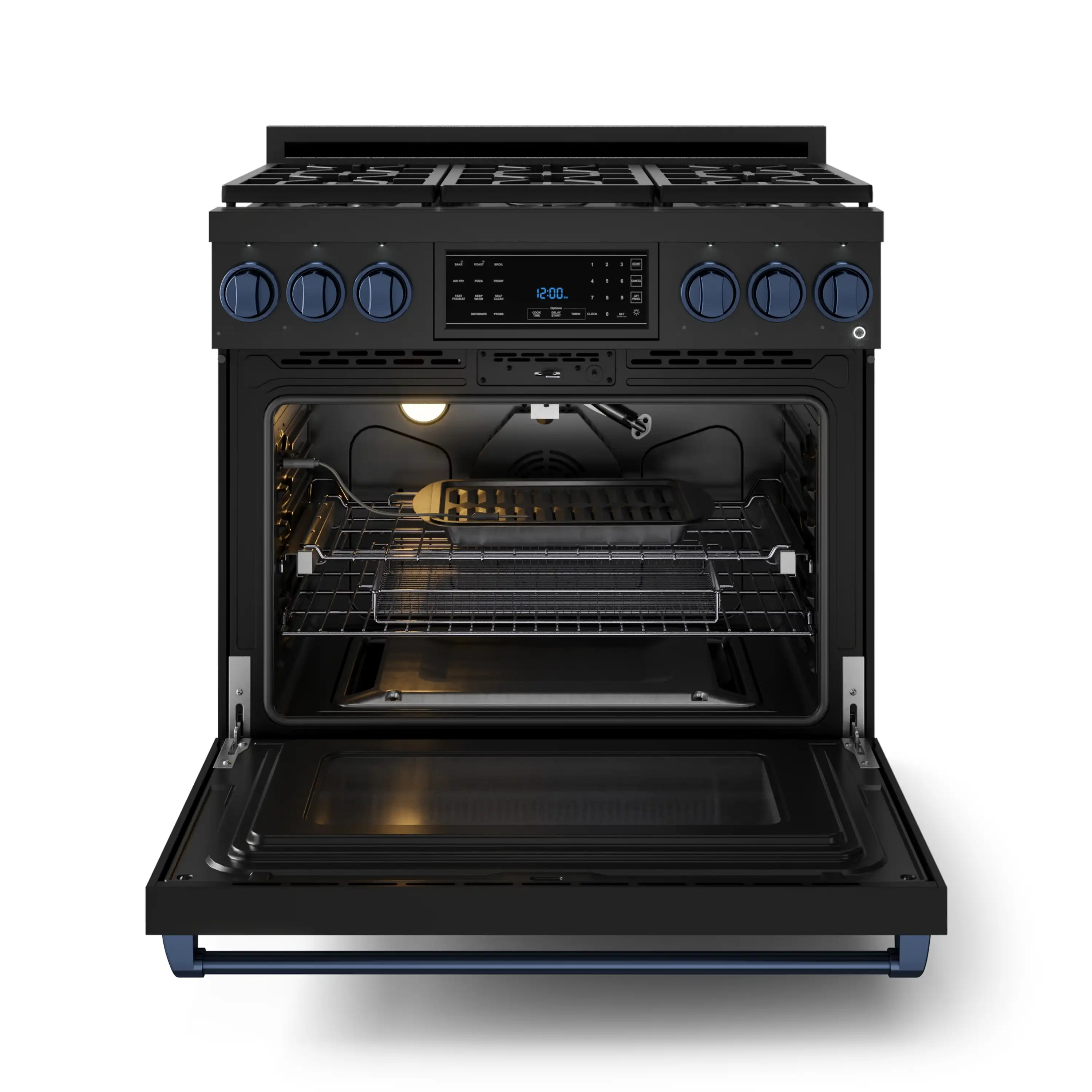 Gordon Ramsay by Thor Kitchen 36-Inch Propane Gas Range with Tilt Panel Touch Control and 6.0 Cu. Ft. Self Clean Oven in Black with Navy Blue Trim (RSG36BLP-BLU) - Image 7