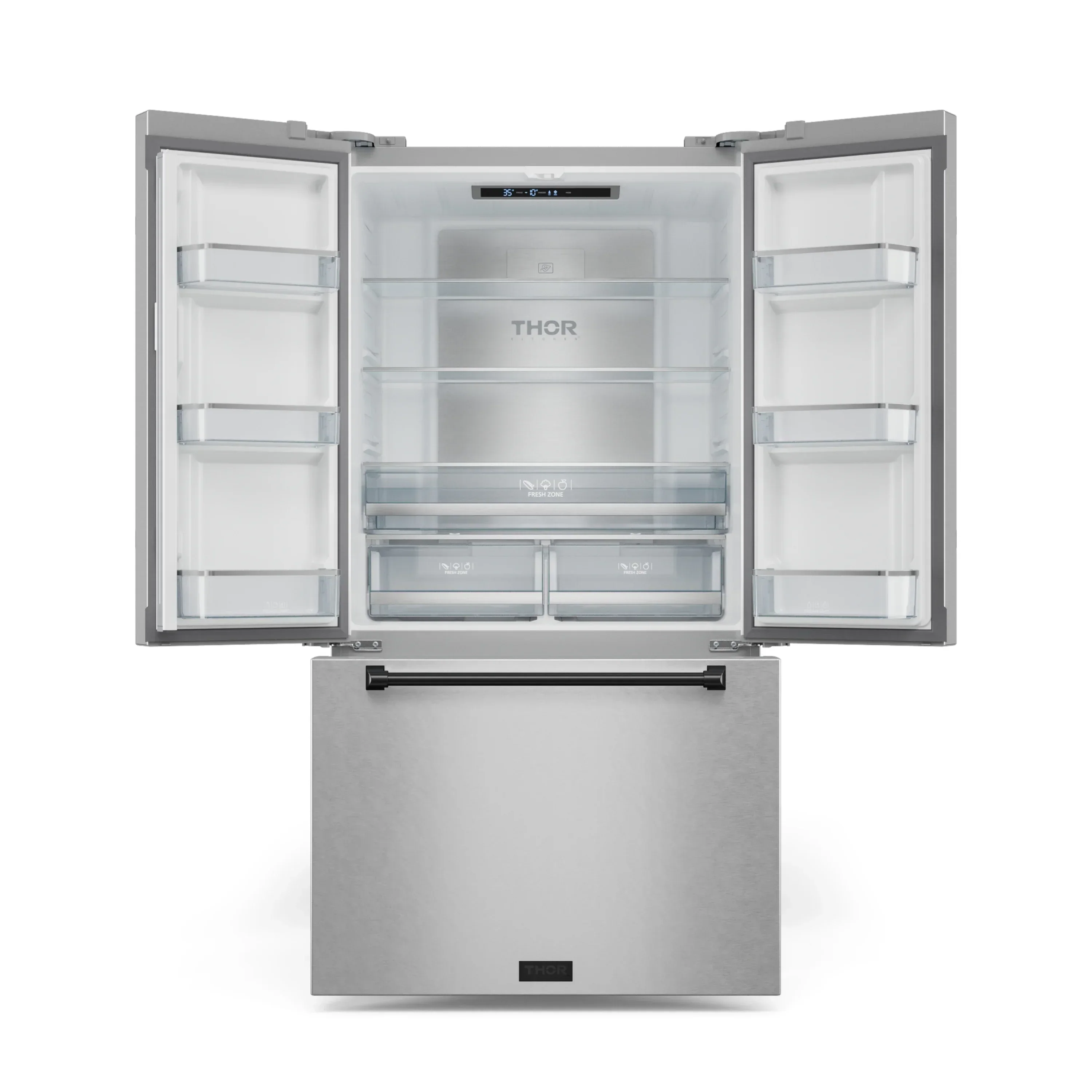 Gordon Ramsay by Thor Kitchen 4-Piece Appliance Package -  30-Inch Electric Range,  Wall Mount Range Hood, 36-Inch French Door Refrigerator, and Dishwasher in Stainless Steel with Black Trim - Image 16
