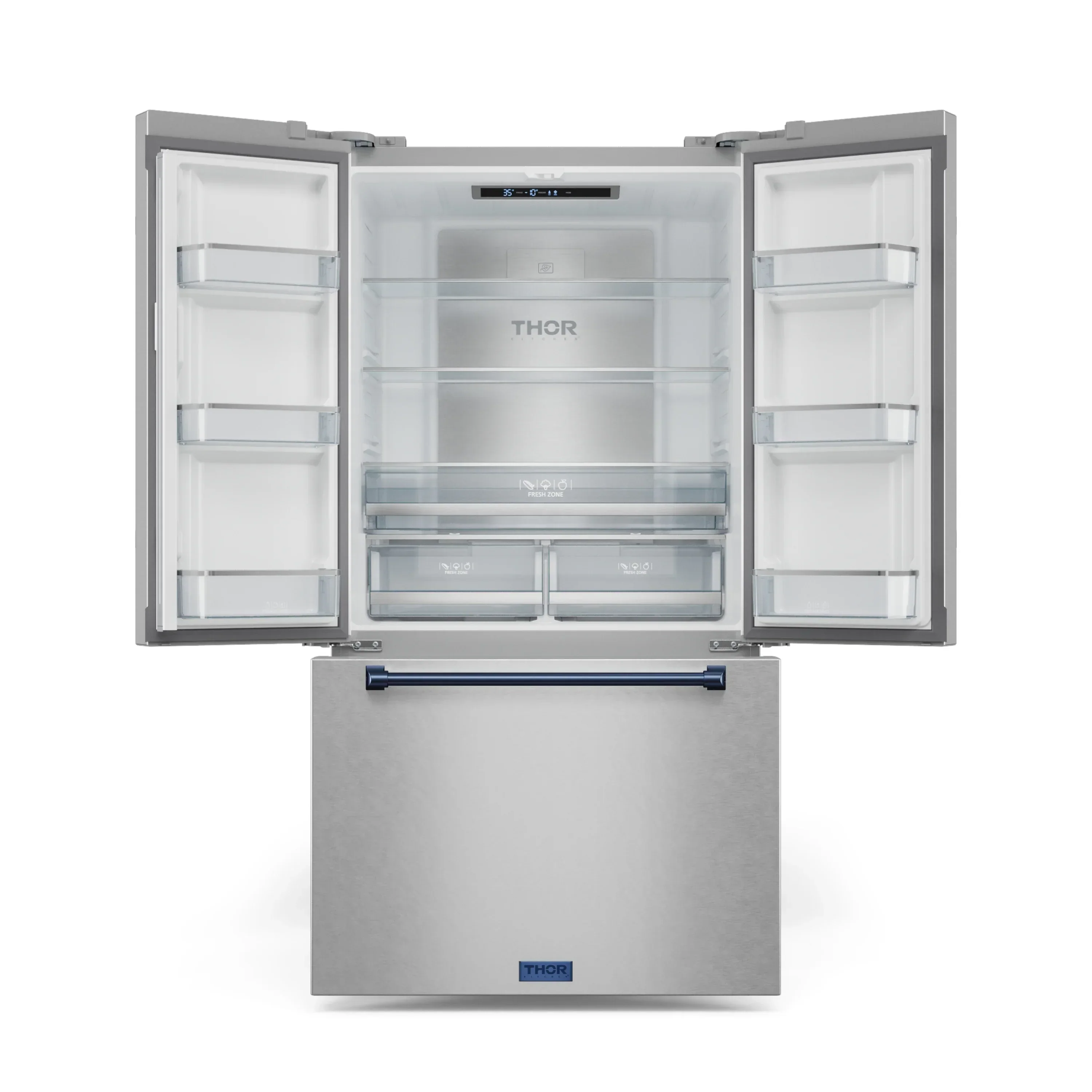 Gordon Ramsay by Thor Kitchen 4-Piece Appliance Package -  30-Inch Electric Range,  Wall Mount Range Hood, 36-Inch French Door Refrigerator, and Dishwasher in Stainless Steel with Blue Trim - Image 16