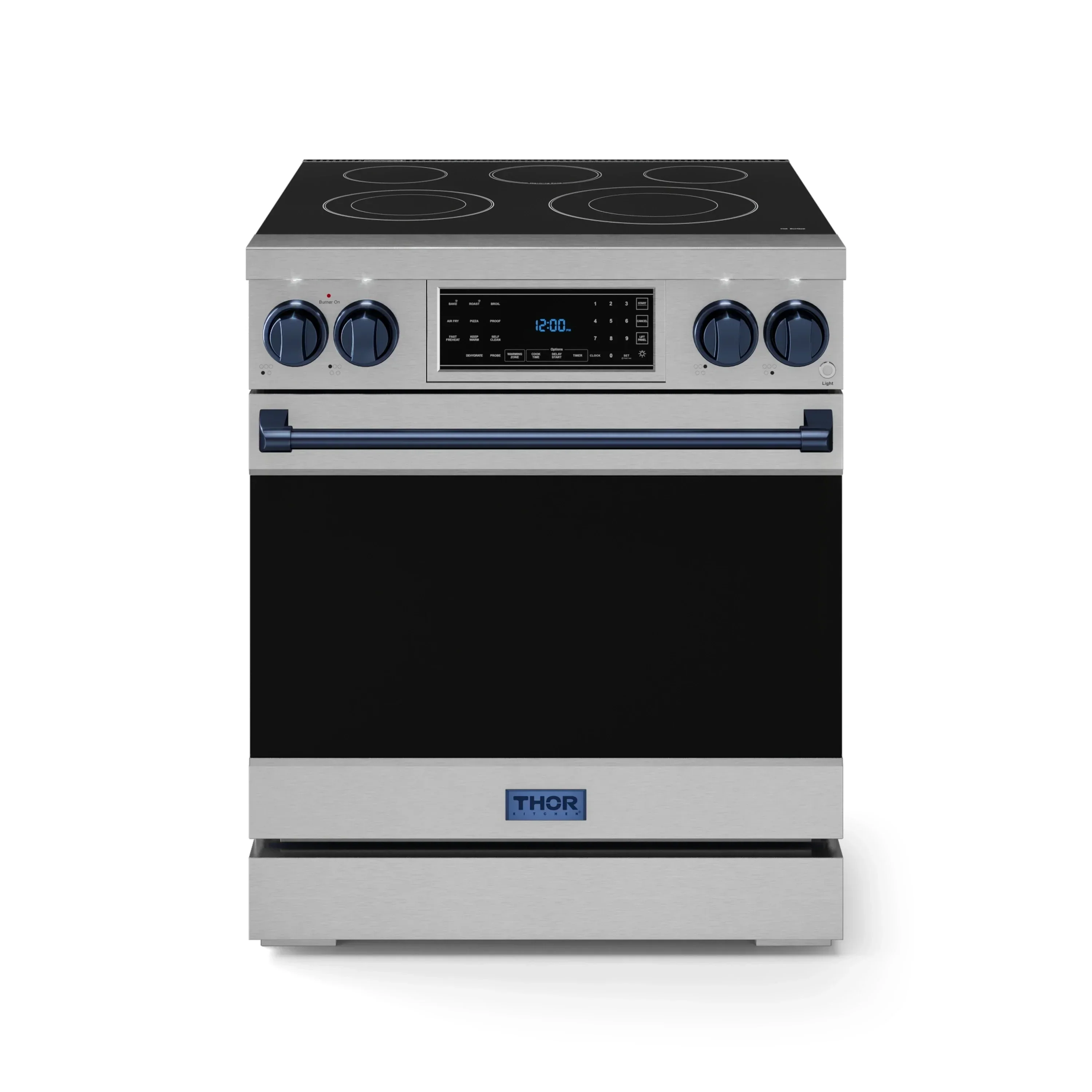 Gordon Ramsay by Thor Kitchen 4-Piece Appliance Package -  30-Inch Electric Range,  Wall Mount Range Hood, 36-Inch French Door Refrigerator, and Dishwasher in Stainless Steel with Blue Trim - Image 4