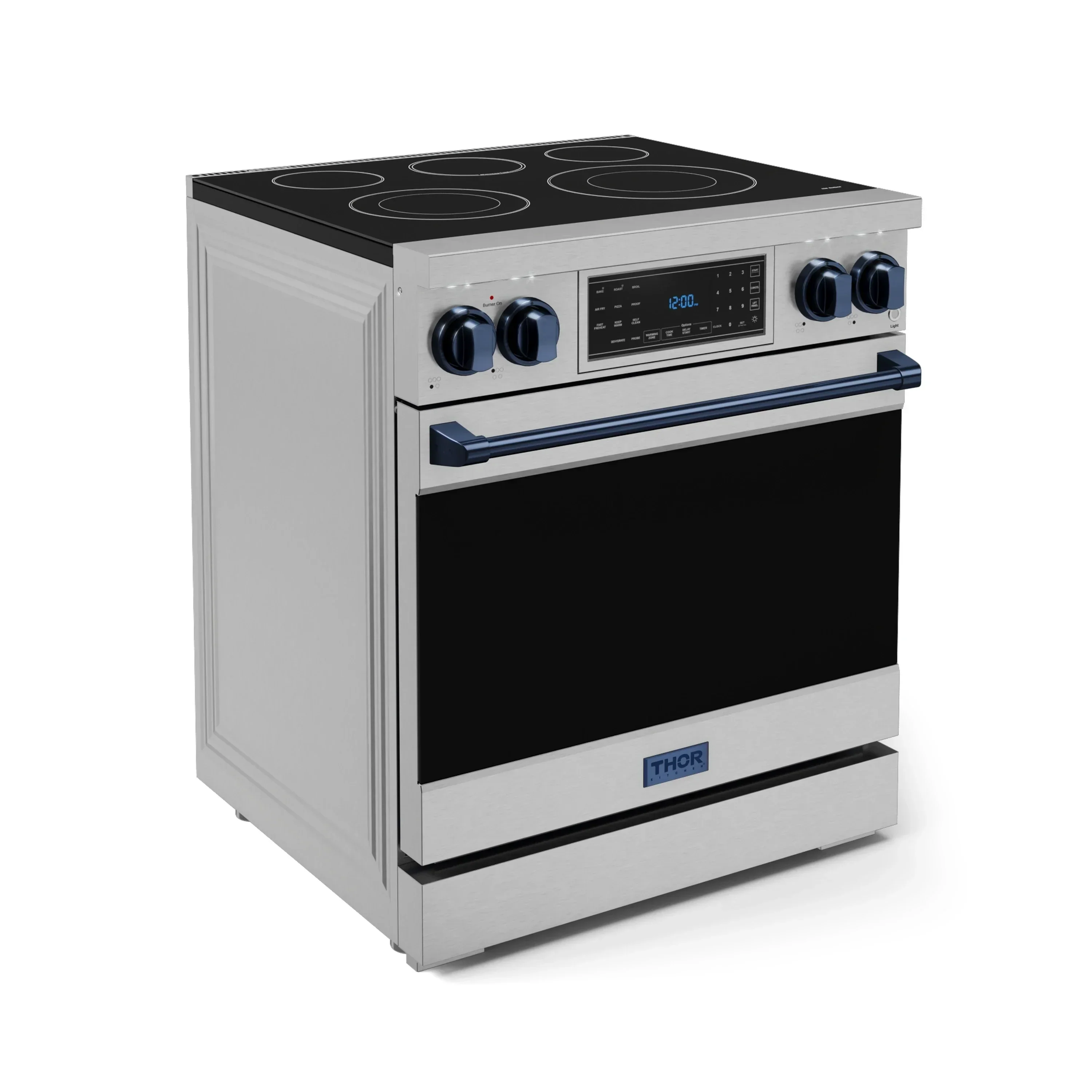 Gordon Ramsay by Thor Kitchen 4-Piece Appliance Package -  30-Inch Electric Range,  Wall Mount Range Hood, 36-Inch French Door Refrigerator, and Dishwasher in Stainless Steel with Blue Trim - Image 6