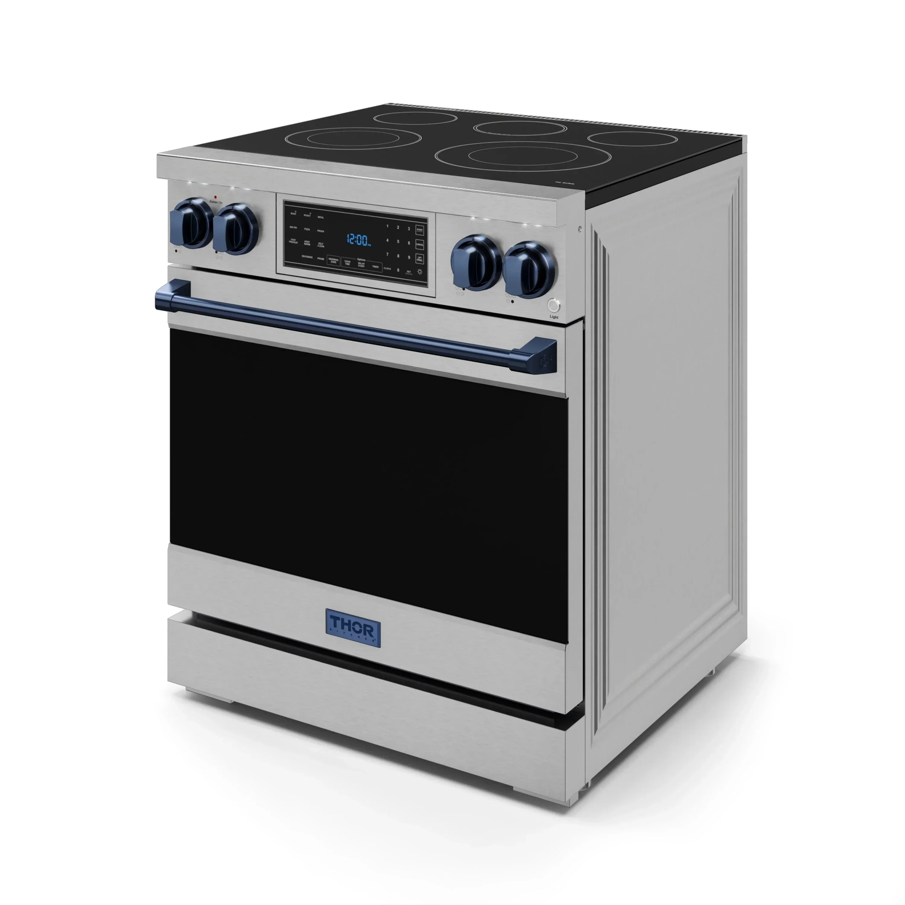 Gordon Ramsay by Thor Kitchen 4-Piece Appliance Package -  30-Inch Electric Range,  Wall Mount Range Hood, 36-Inch French Door Refrigerator, and Dishwasher in Stainless Steel with Blue Trim - Image 7