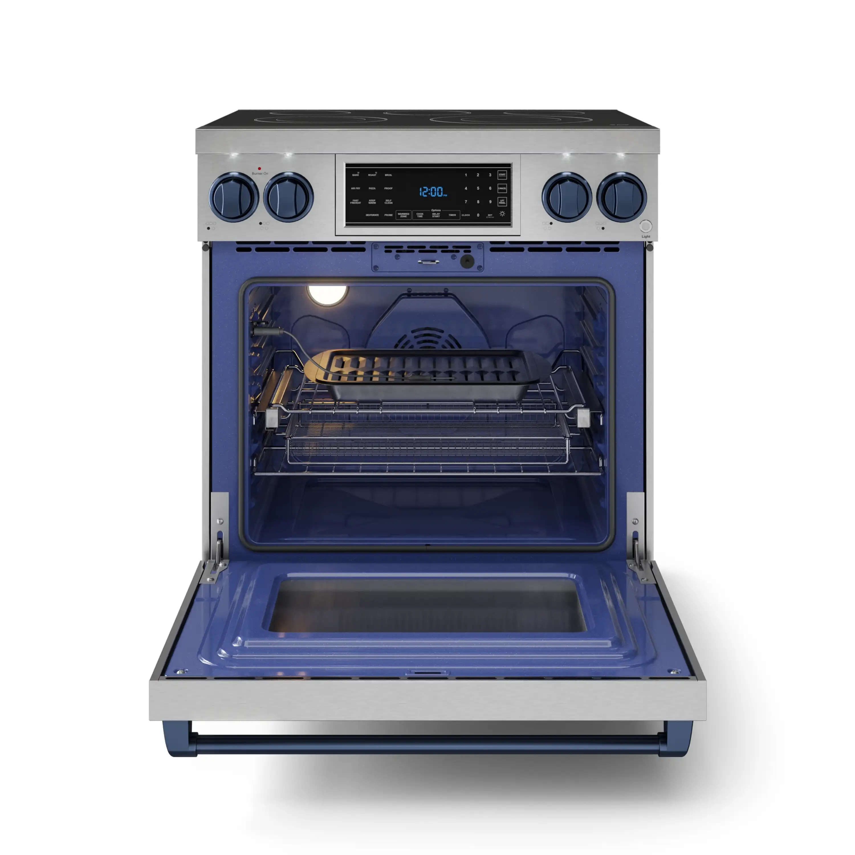 Gordon Ramsay by Thor Kitchen 4-Piece Appliance Package -  30-Inch Electric Range,  Wall Mount Range Hood, 36-Inch French Door Refrigerator, and Dishwasher in Stainless Steel with Blue Trim - Image 8