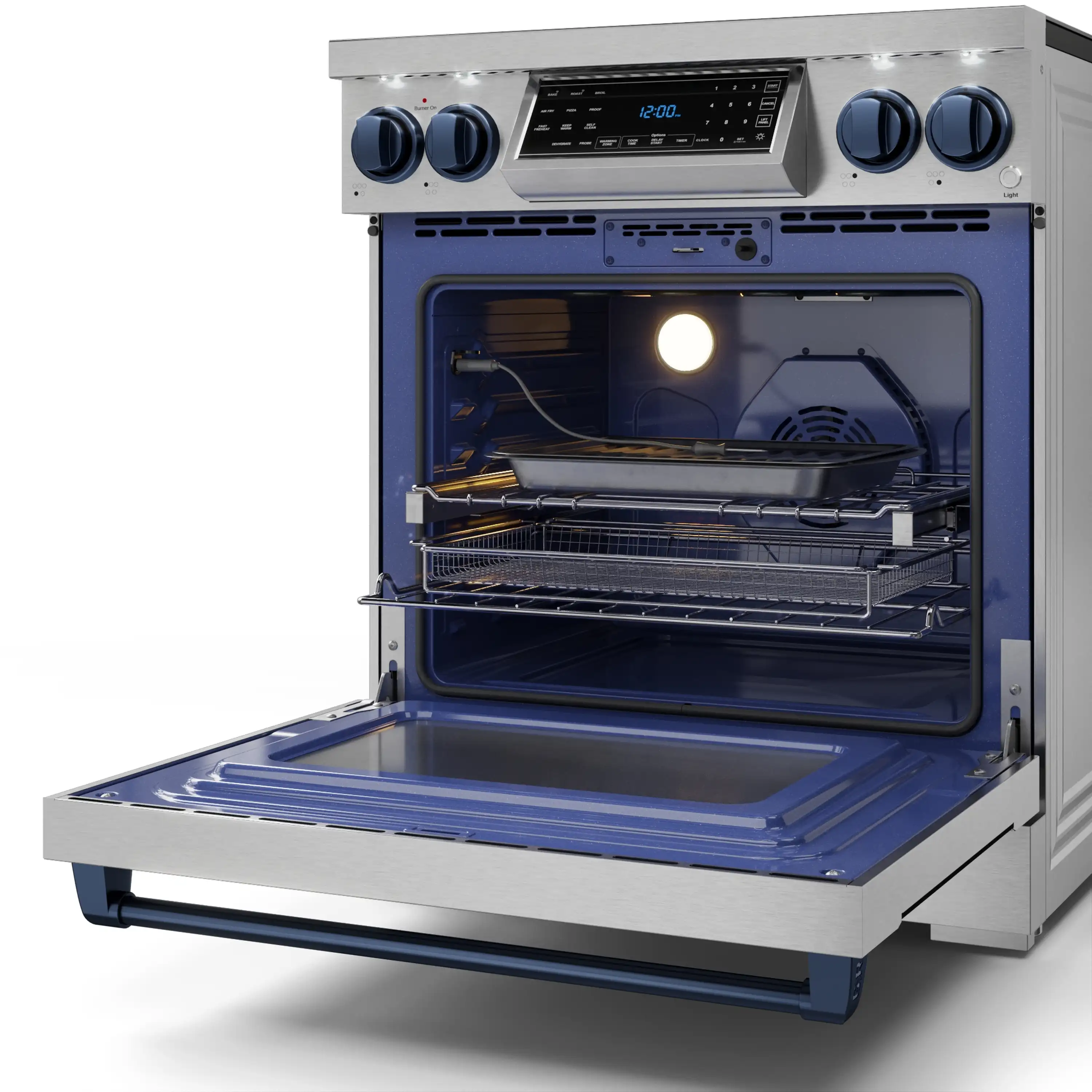 Gordon Ramsay by Thor Kitchen 4-Piece Appliance Package -  30-Inch Electric Range,  Wall Mount Range Hood, 36-Inch French Door Refrigerator, and Dishwasher in Stainless Steel with Blue Trim - Image 9