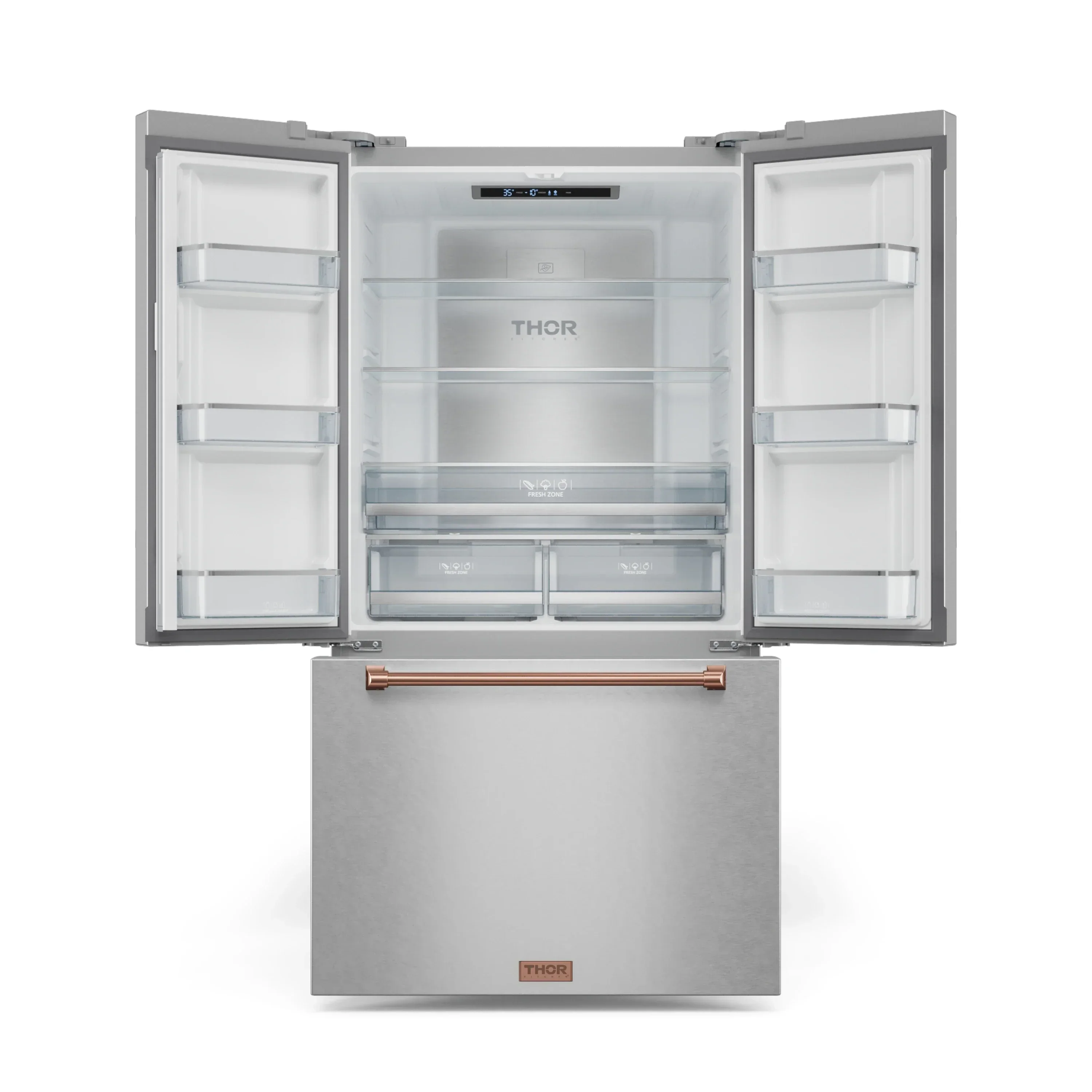 Gordon Ramsay by Thor Kitchen 4-Piece Appliance Package -  30-Inch Electric Range,  Wall Mount Range Hood, 36-Inch French Door Refrigerator, and Dishwasher in Stainless Steel with Rose Gold Trim - Image 16